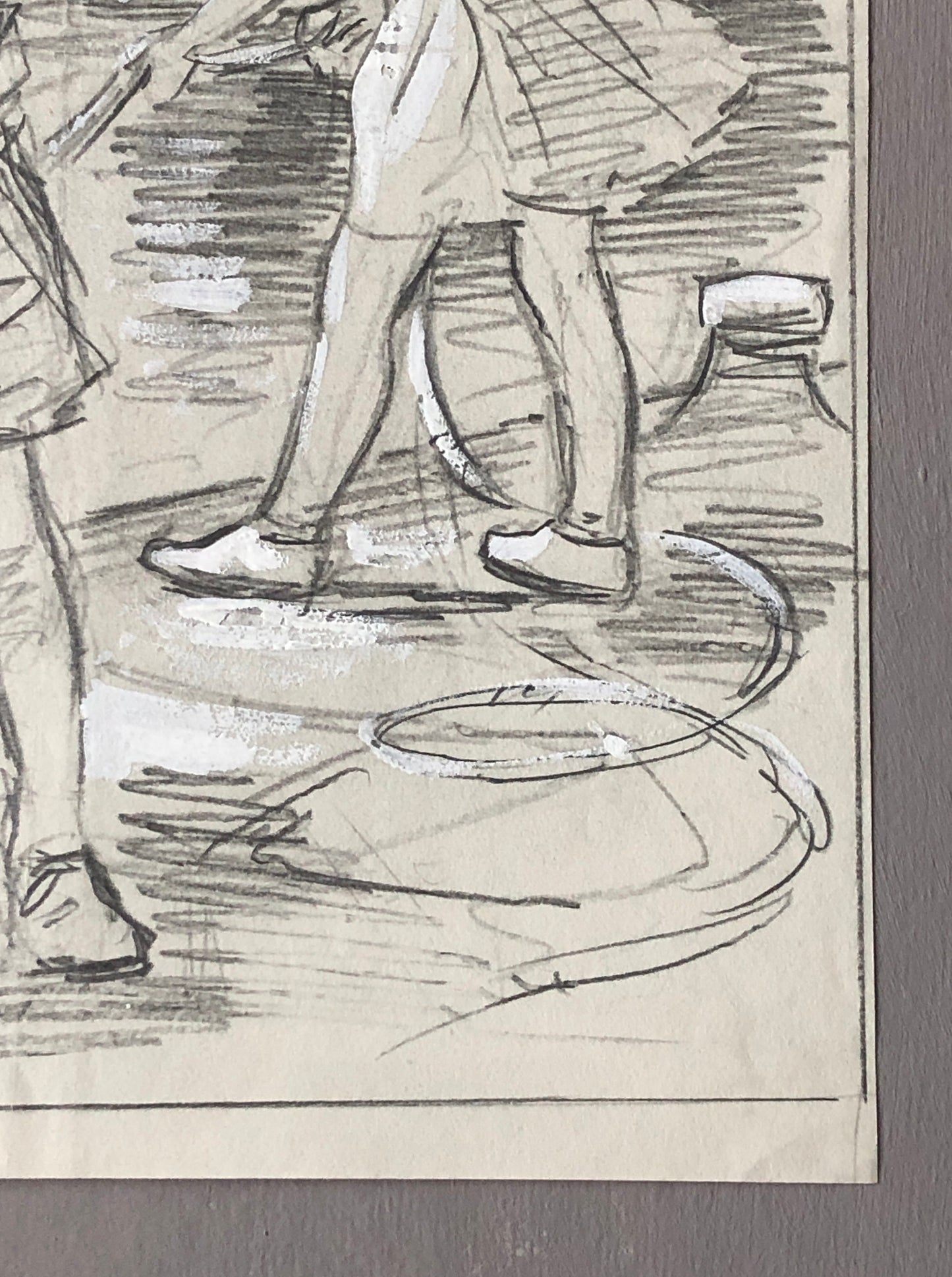 An Original Illustration From The 1950’s. Children Playing by The Sea. Pencil Drawing With Painted Highlights. Size: 26.5 x 20 cms.