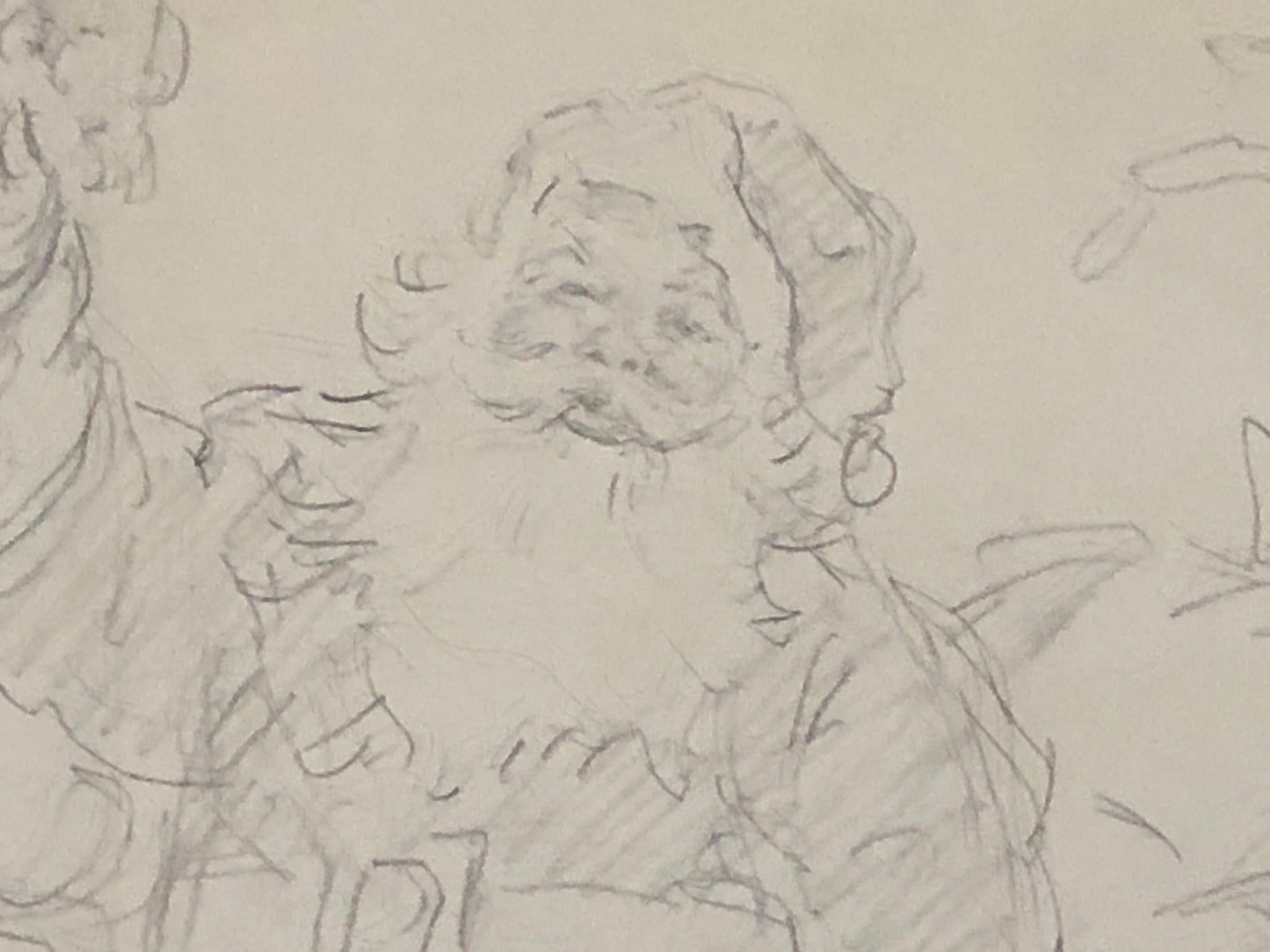 An Original Illustration From The 1950’s. Pencil Drawing. Children Visiting Santa Claus. Size: 27.8 x 38 cms.