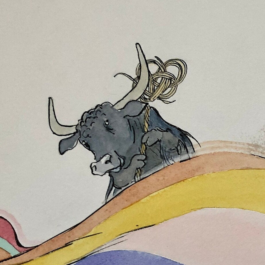 An Original Artwork by Barbra Firth from The Grumpalump. A Book Written by Sarah Hayes in 1992. Watercolour. Size: 40.7 x 61.5 cms.