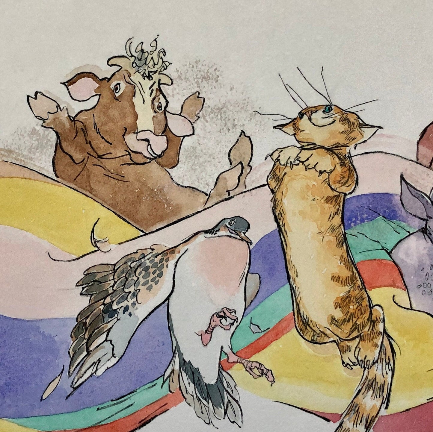 An Original Artwork by Barbra Firth from The Grumpalump. A Book Written by Sarah Hayes in 1992. Watercolour. Size: 40.7 x 61.5 cms.