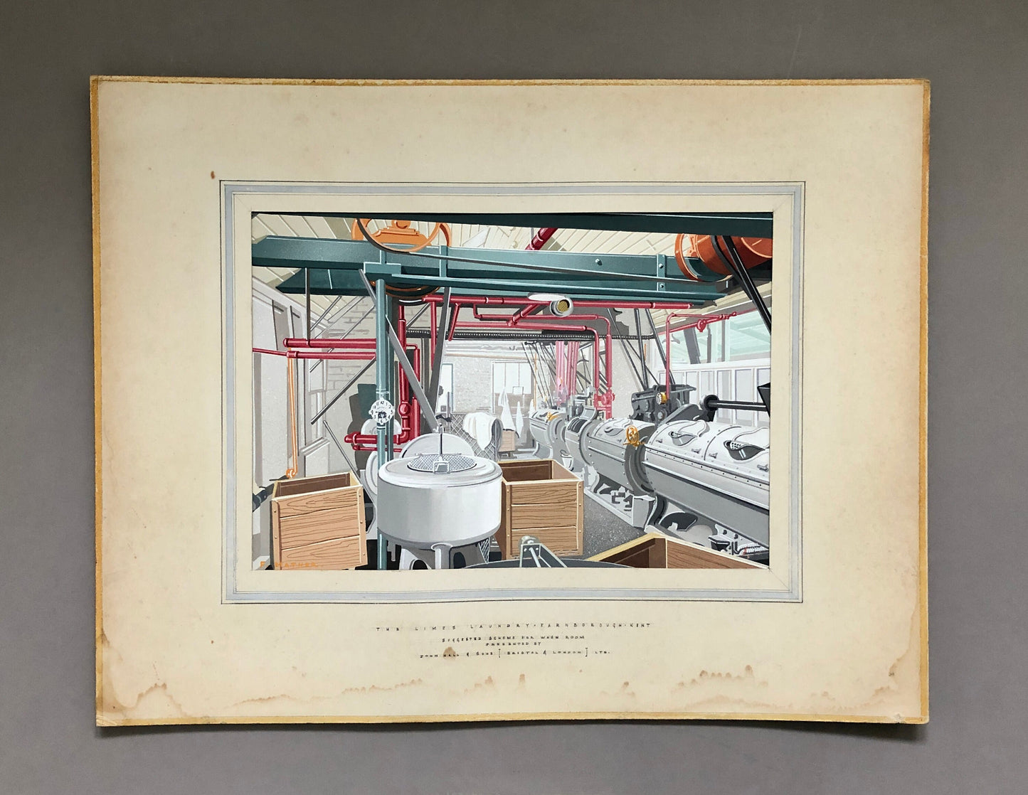 Original Graphic Artworks by Frank Mather. The Limes Laundry, Farnborough Kent. John Hall & Son. Circa 1902. Size with mount: 43.5 x 56 cms.