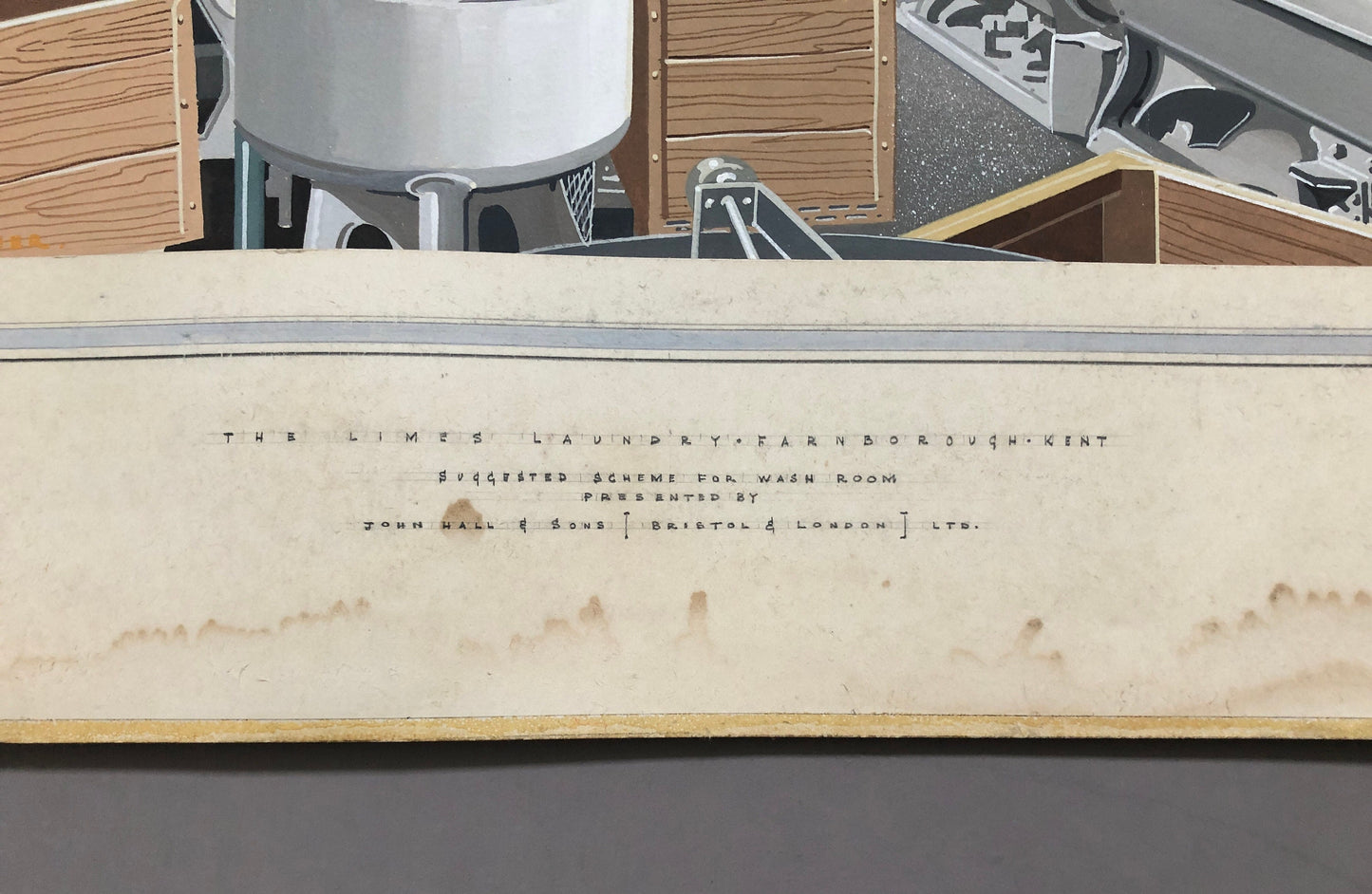 Original Graphic Artworks by Frank Mather. The Limes Laundry, Farnborough Kent. John Hall & Son. Circa 1902. Size with mount: 43.5 x 56 cms.