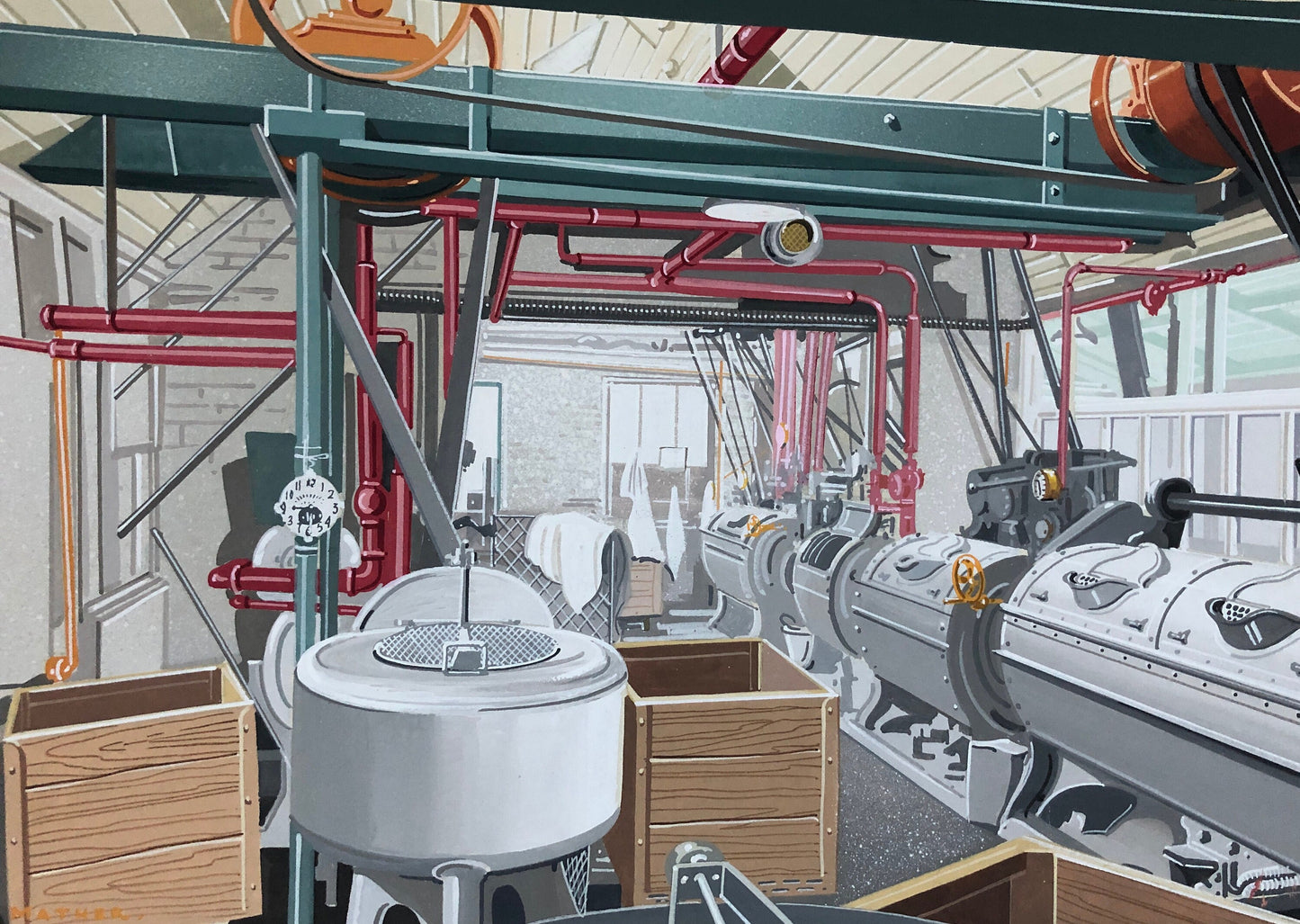 Original Graphic Artworks by Frank Mather. The Limes Laundry, Farnborough Kent. John Hall & Son. Circa 1902. Size with mount: 43.5 x 56 cms.