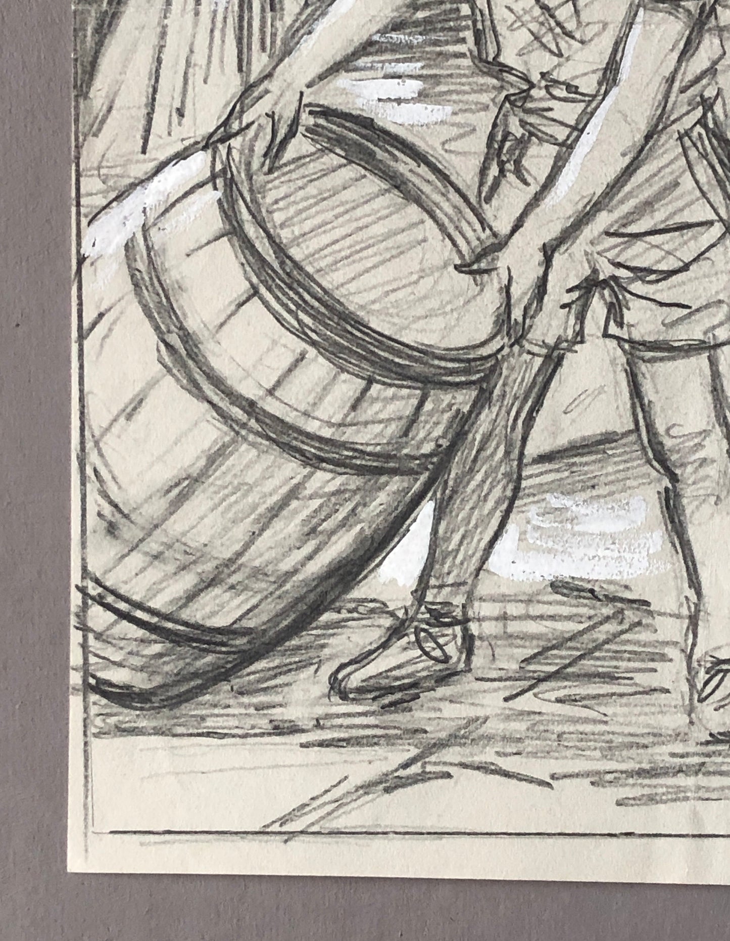 An Original Illustration From The 1950’s. Children Playing by The Sea. Pencil Drawing With Painted Highlights. Size: 26.5 x 20 cms.