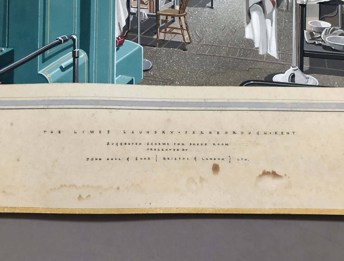 Original Graphic Artworks by Frank Mather. The Limes Laundry, Farnborough Kent. John Hall & Son. Circa 1902. Size with mount: 43.5 x 56 cms.
