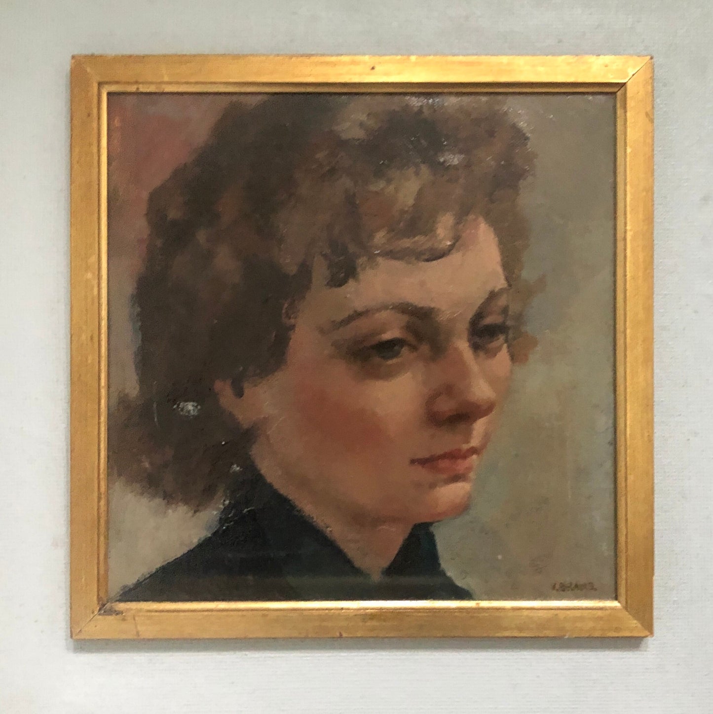 An Original Oil Painting by Dutch Artist Victor Brams. Portrait of A Woman. Possibly 1950’s. Size with frame 43.5 x 43. 5 cms.