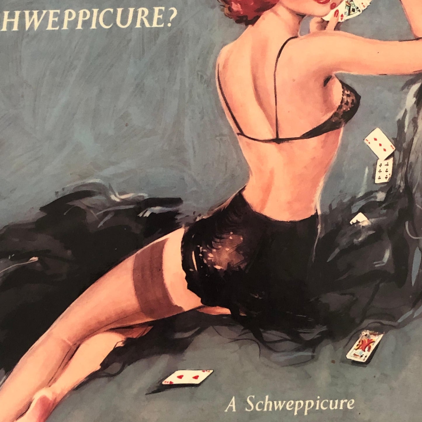 An Original Tin Advertisement For Schweppes Tonic Water. Genuine Vintage Glamour. From the 1950’s. Size: 34 .5 x 29.5 cms.