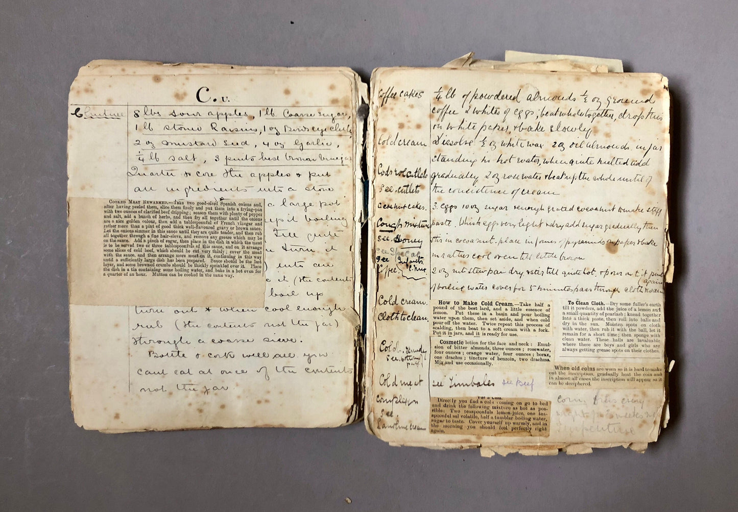 Two Recipe books Containing Notes and Cuttings from Newspapers. Approximately 230 pages. Late 1800’s and Edwardian Period. 16 x 21 cms.