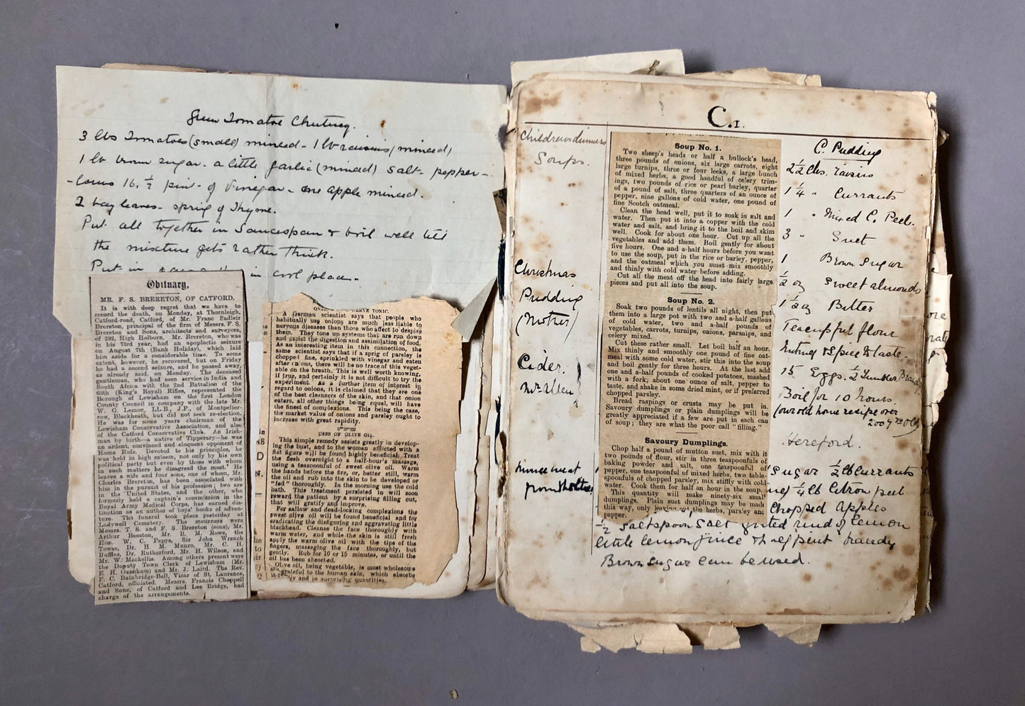 Two Recipe books Containing Notes and Cuttings from Newspapers. Approximately 230 pages. Late 1800’s and Edwardian Period. 16 x 21 cms.