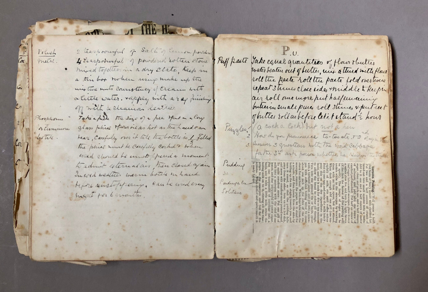 Two Recipe books Containing Notes and Cuttings from Newspapers. Approximately 230 pages. Late 1800’s and Edwardian Period. 16 x 21 cms.