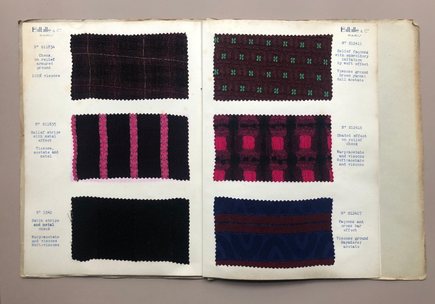 Bilbille & Co of Paris. 14 Booklets Produced in The 1930’s Detailing Current Trends in Fabrics. English Script. 21.5 x 28 cms.