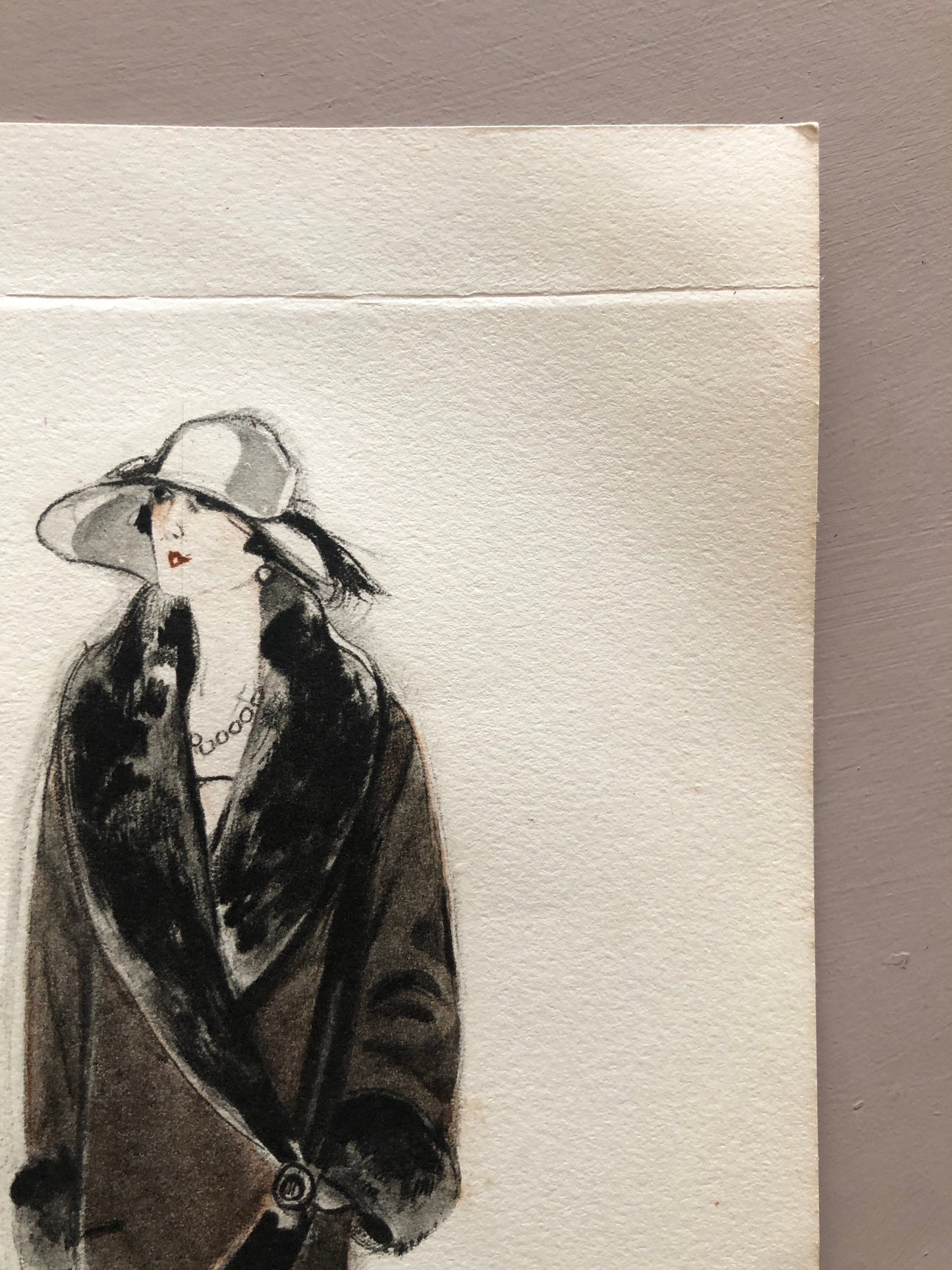 Simon Frères. Women in Furs. A Print Having The Appearance of A Watercolour. French. Dated 1925. Size: 21 x 27 cms.