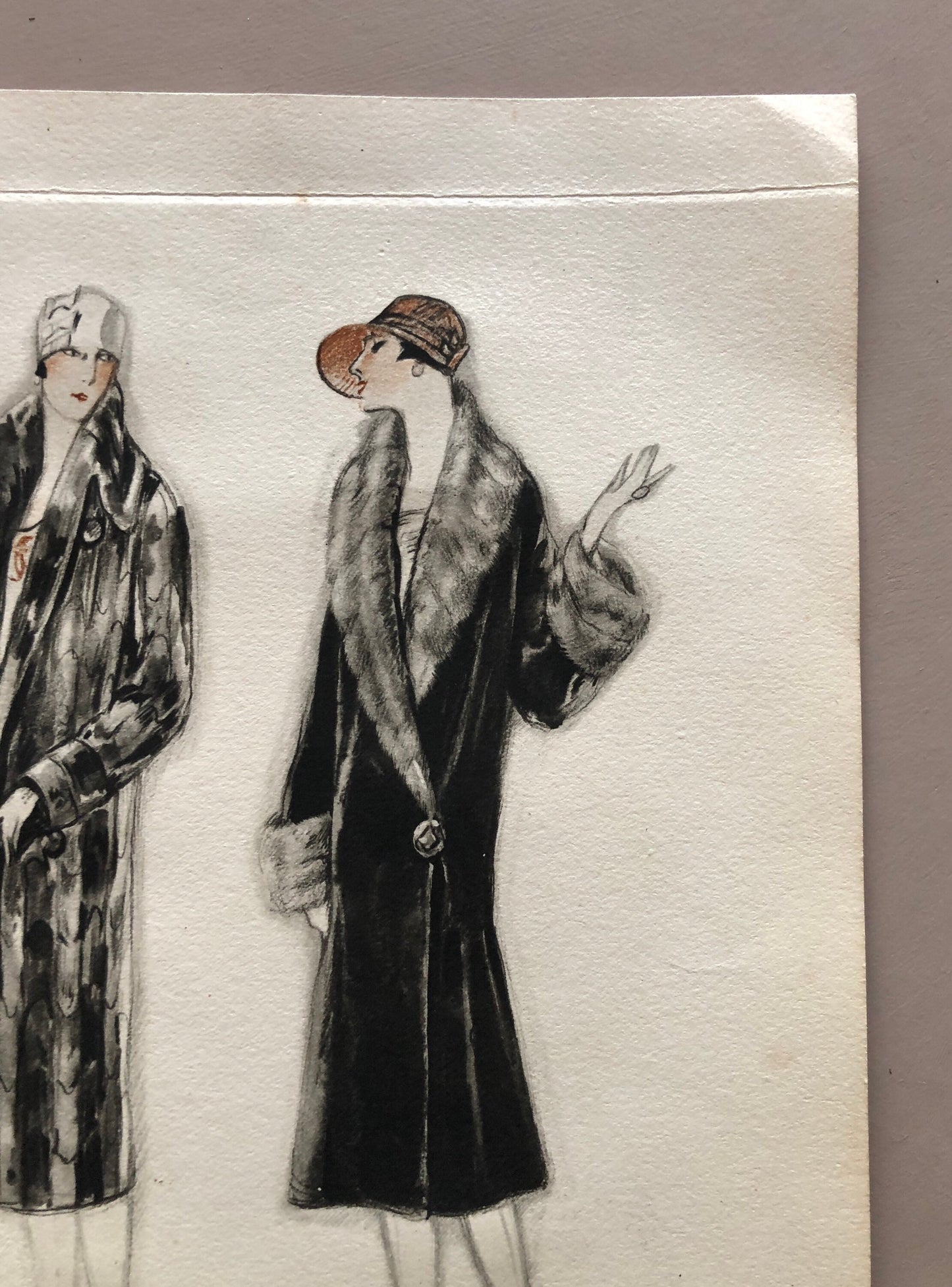 Simon Frères. Women in Furs. A Print Having The Appearance of A Watercolour. French. Dated 1925. Size: 21 x 27 cms.
