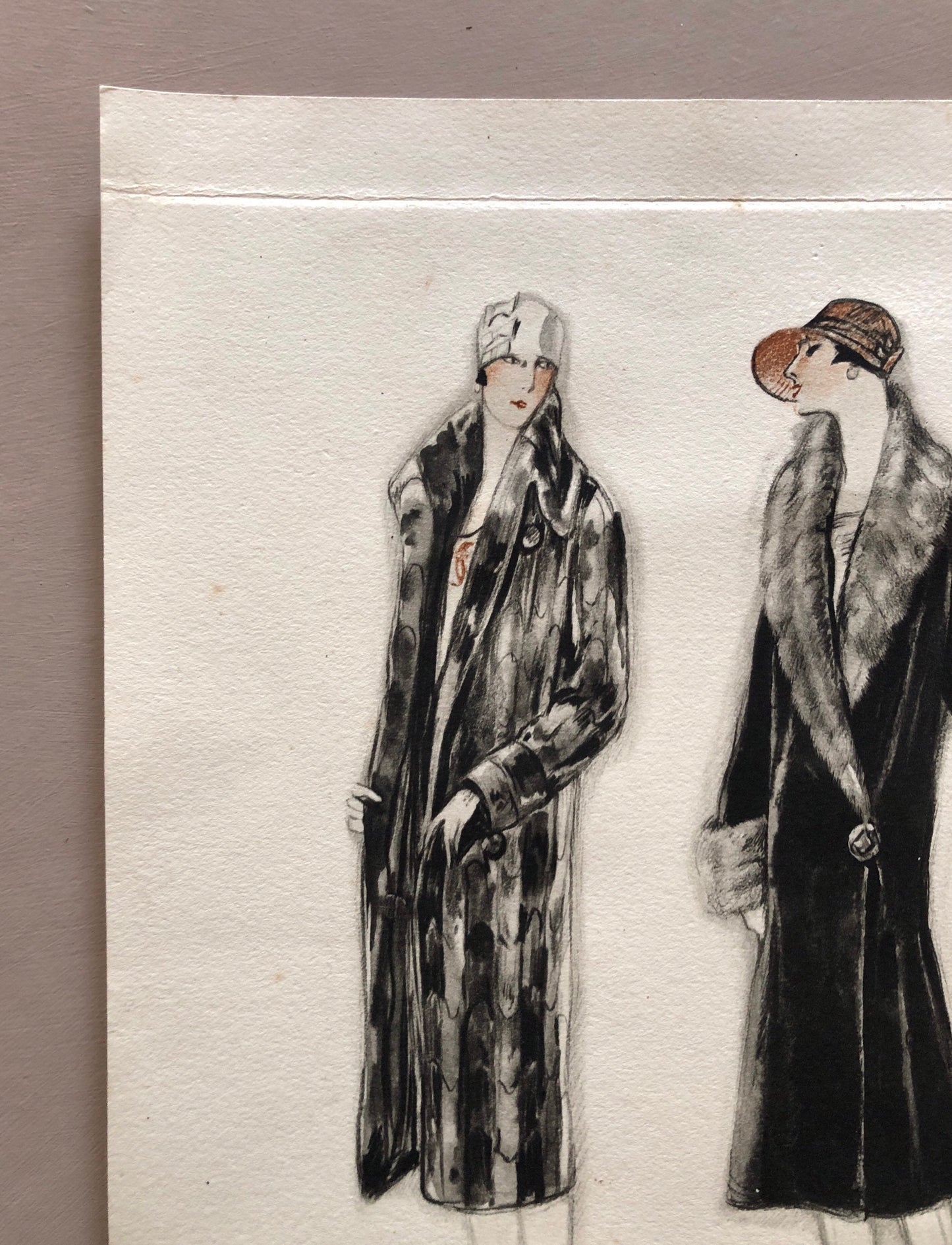 Simon Frères. Women in Furs. A Print Having The Appearance of A Watercolour. French. Dated 1925. Size: 21 x 27 cms.
