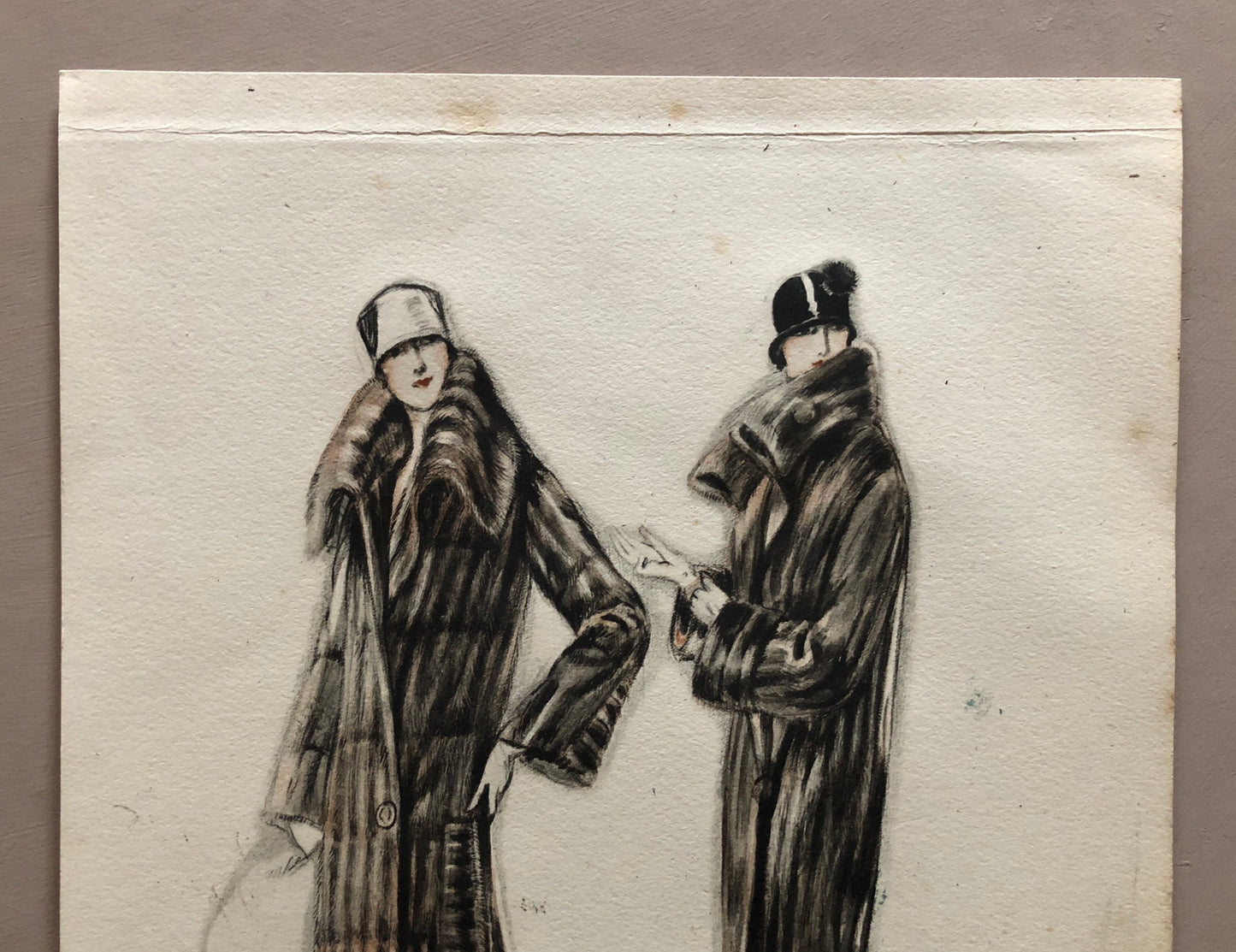 Simon Frères. Women in Furs. A Print Having The Appearance of A Watercolour. French. Dated 1925. Size: 21 x 27 cms.