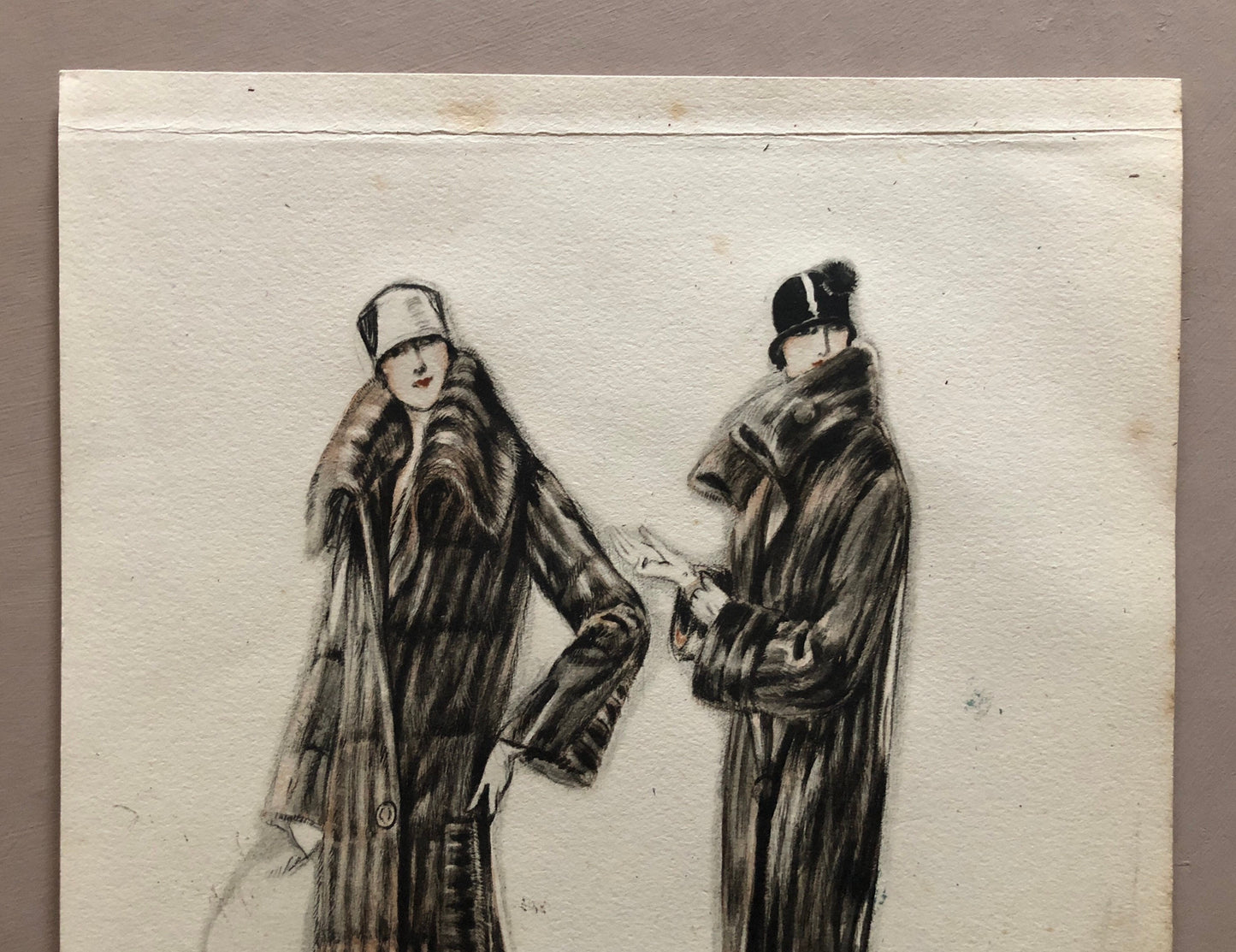 Simon Frères. Women in Furs. A Print Having The Appearance of A Watercolour. French. Dated 1925. Size: 21 x 27 cms.