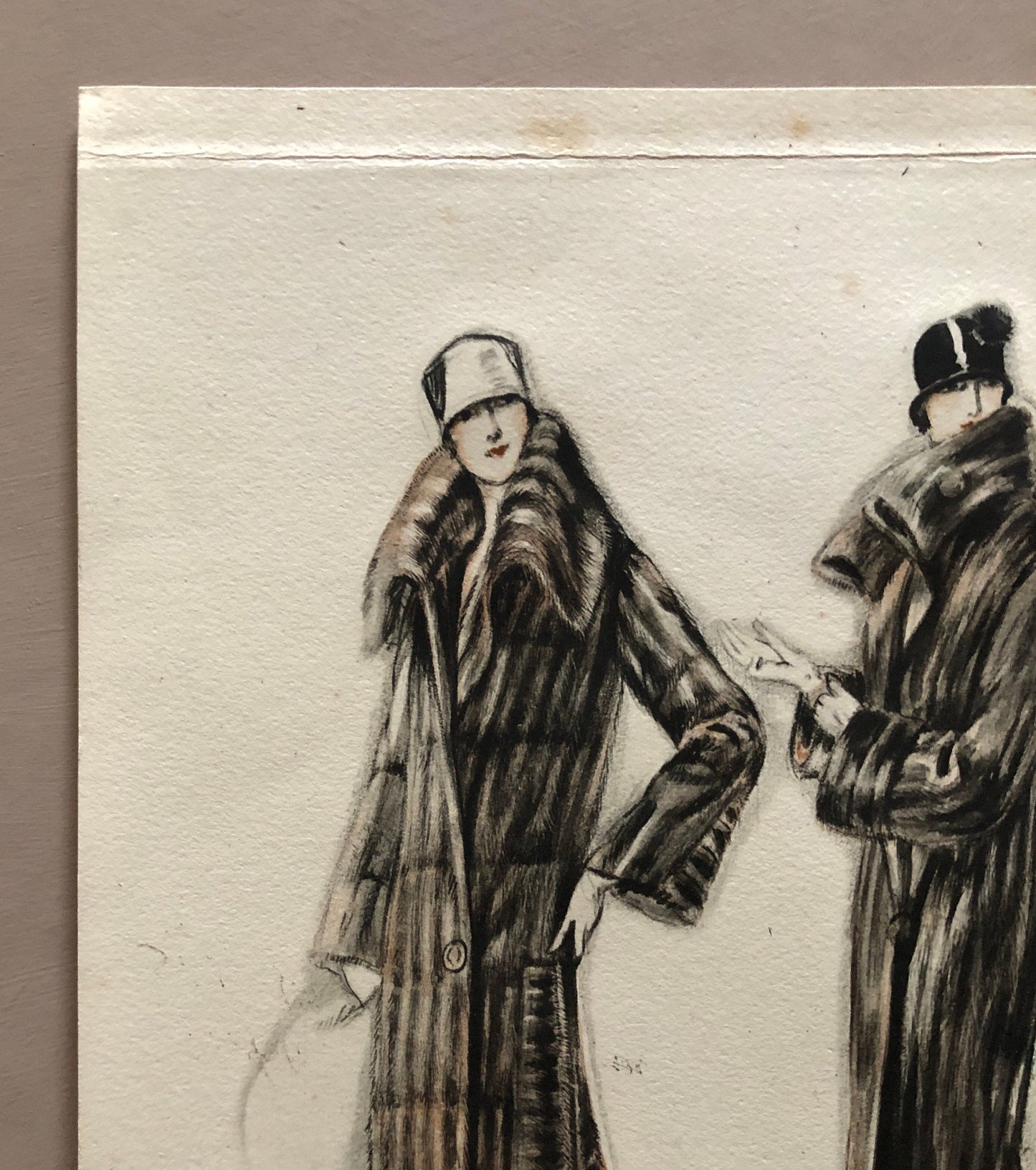 Simon Frères. Women in Furs. A Print Having The Appearance of A Watercolour. French. Dated 1925. Size: 21 x 27 cms.