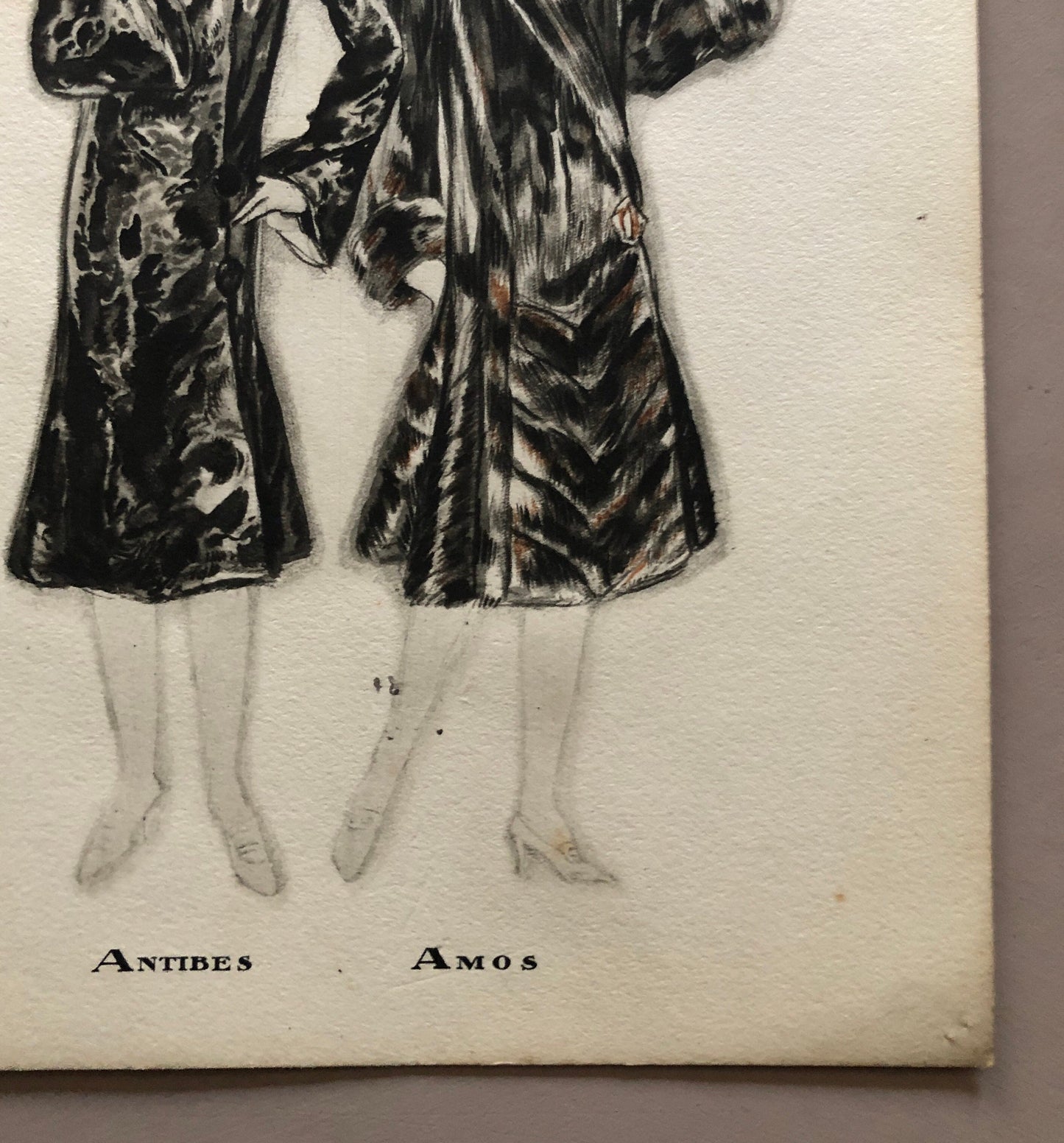 Simon Frères. Women in Furs. A Print Having The Appearance of A Watercolour. French. Dated 1925. Size: 21 x 27 cms.