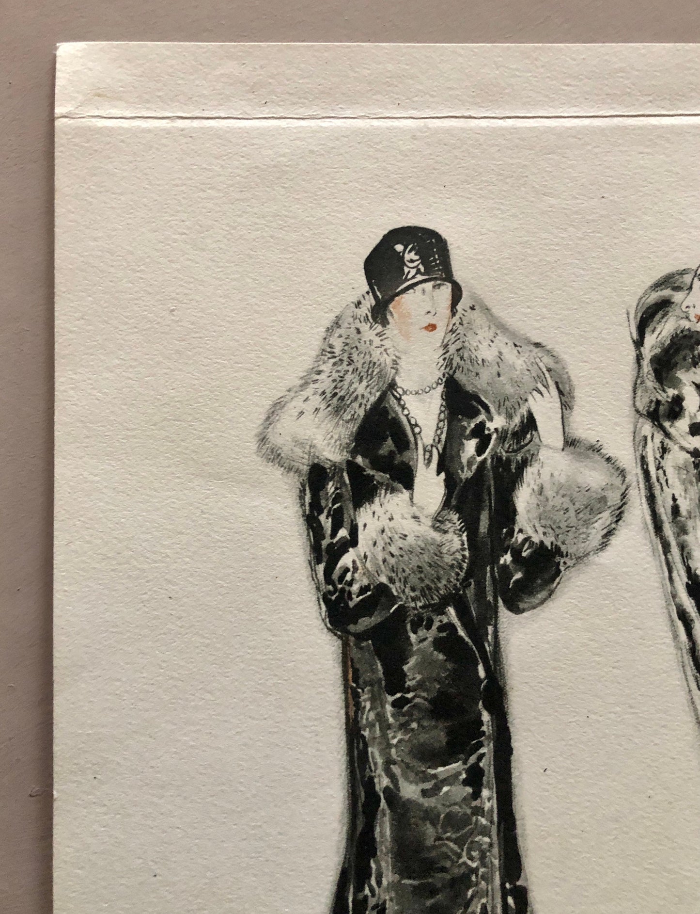Simon Frères. Women in Furs. A Print Having The Appearance of A Watercolour. French. Dated 1925. Size: 21 x 27 cms.