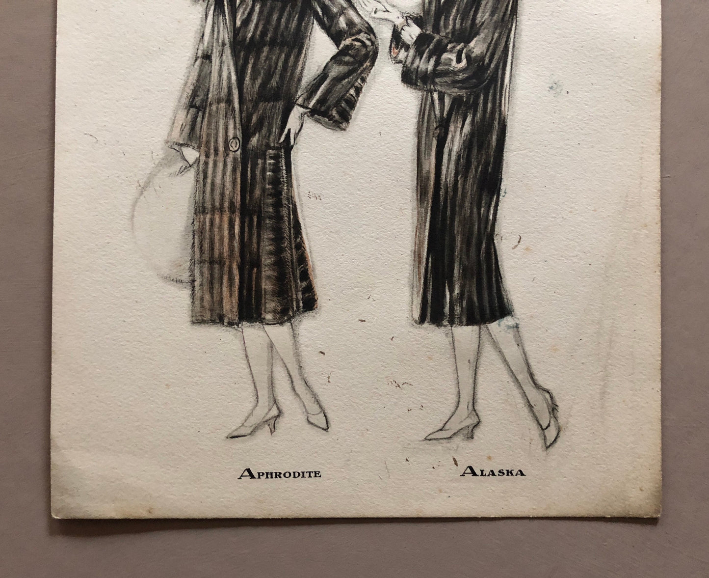Simon Frères. Women in Furs. A Print Having The Appearance of A Watercolour. French. Dated 1925. Size: 21 x 27 cms.