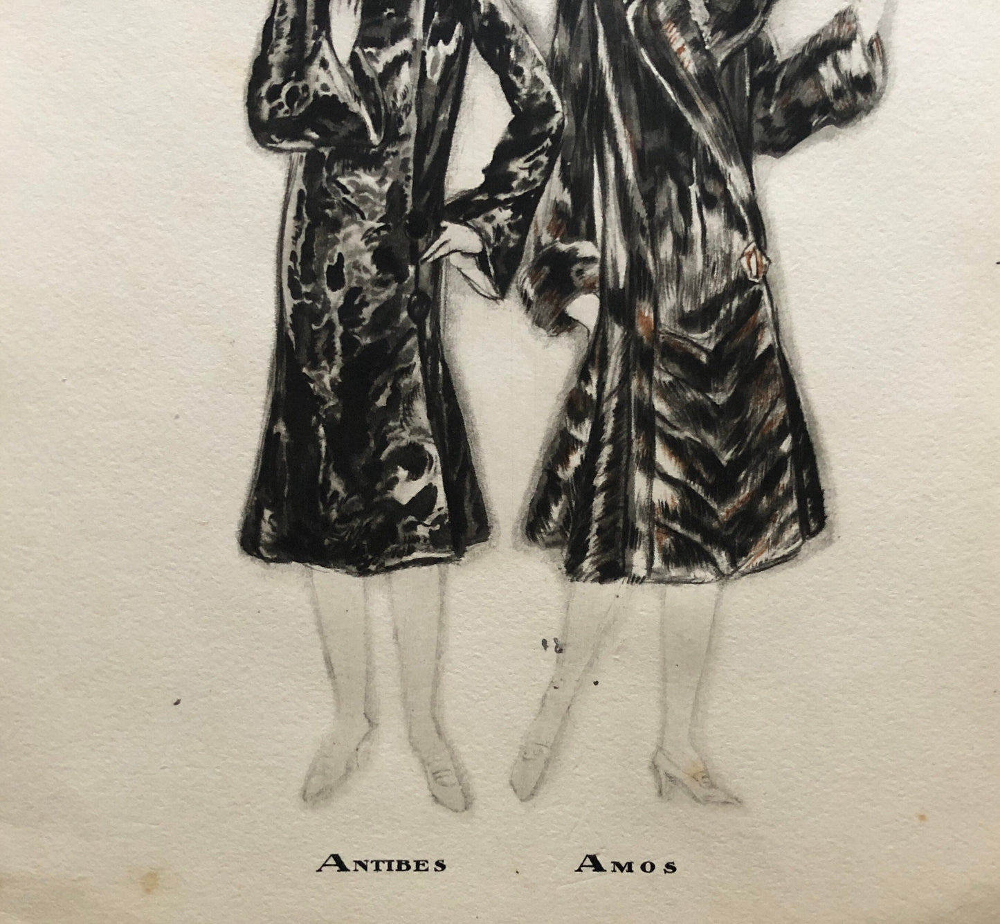 Simon Frères. Women in Furs. A Print Having The Appearance of A Watercolour. French. Dated 1925. Size: 21 x 27 cms.