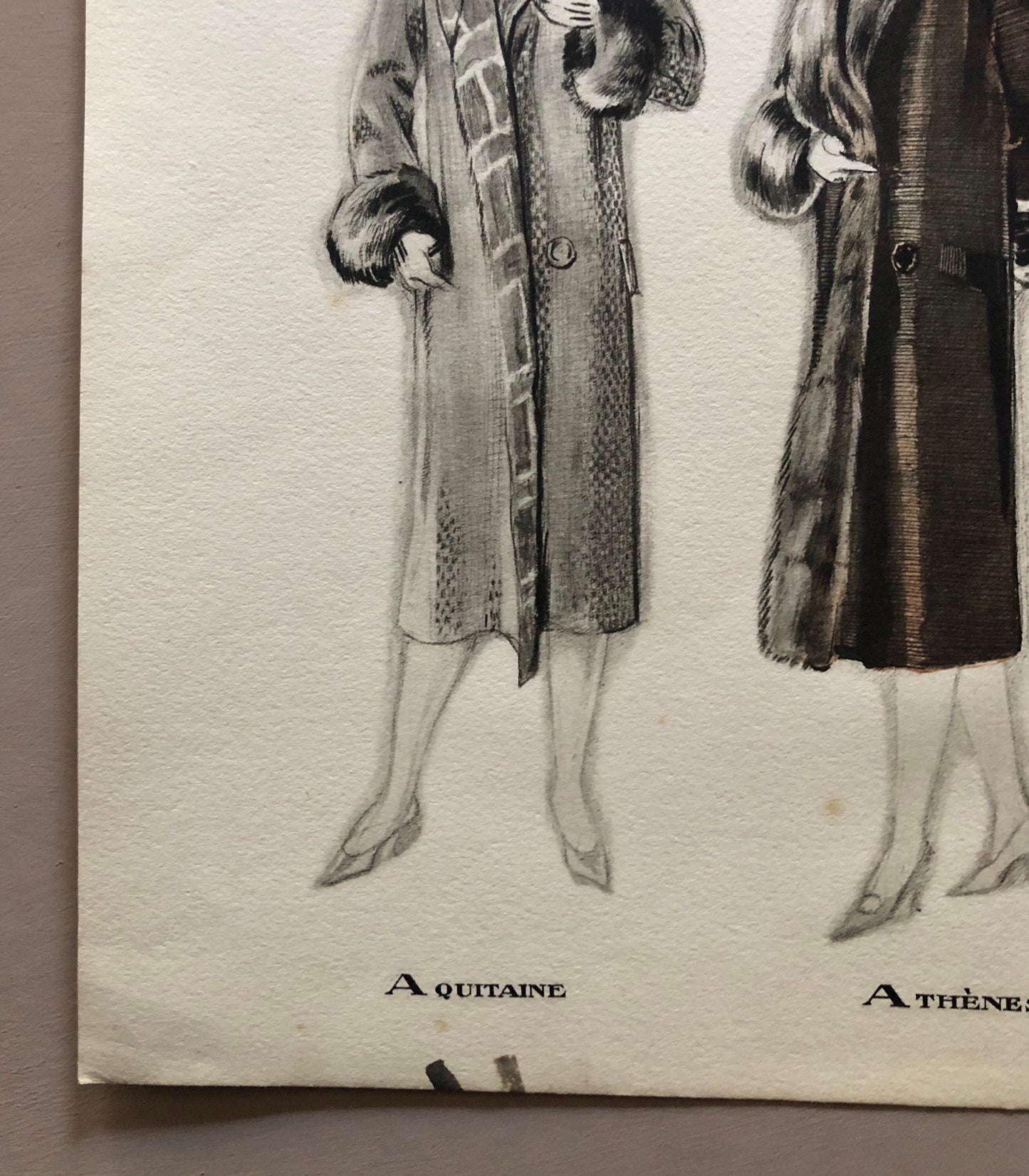 Simon Frères. Women in Furs. A Print Having The Appearance of A Watercolour. French. Dated 1925. Size: 21 x 27 cms.
