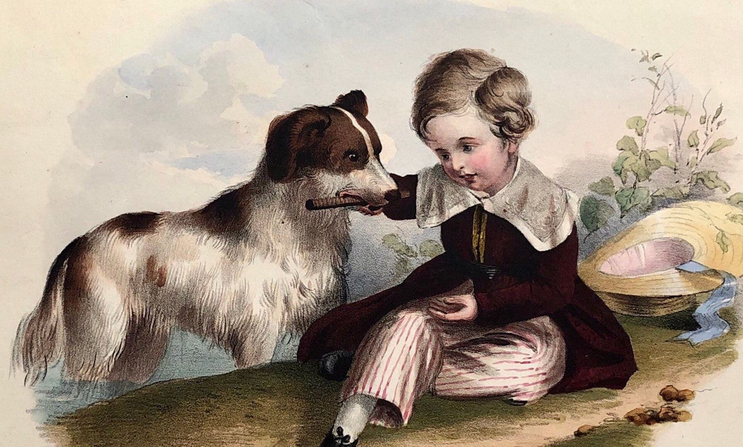The Playfellows. A Hand Coloured Engraving By American Watercolourist H. Harding. Early 1800s. Size: 28.5 x 22 cms.