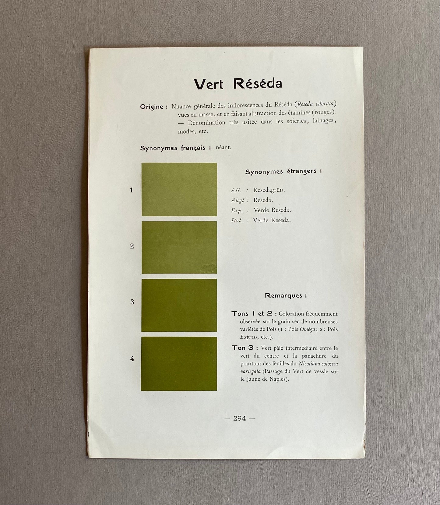 Green. Colour Charts. Four Plates From Le Repetoire Des Planches by Dauthenay. French. Published in 1909. 24 x 16 cms each.