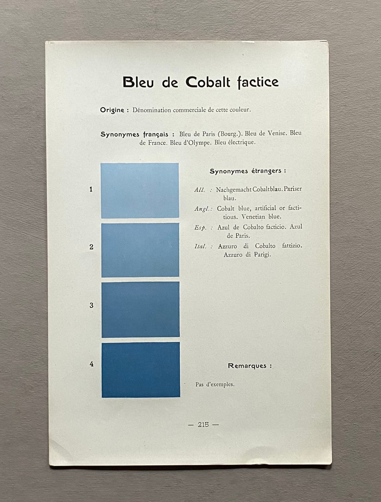 Blue. Colour Charts. Four Plates From Le Repetoire Des Planches by Dauthenay. French. Published in 1909. 24 x 16 cms each.