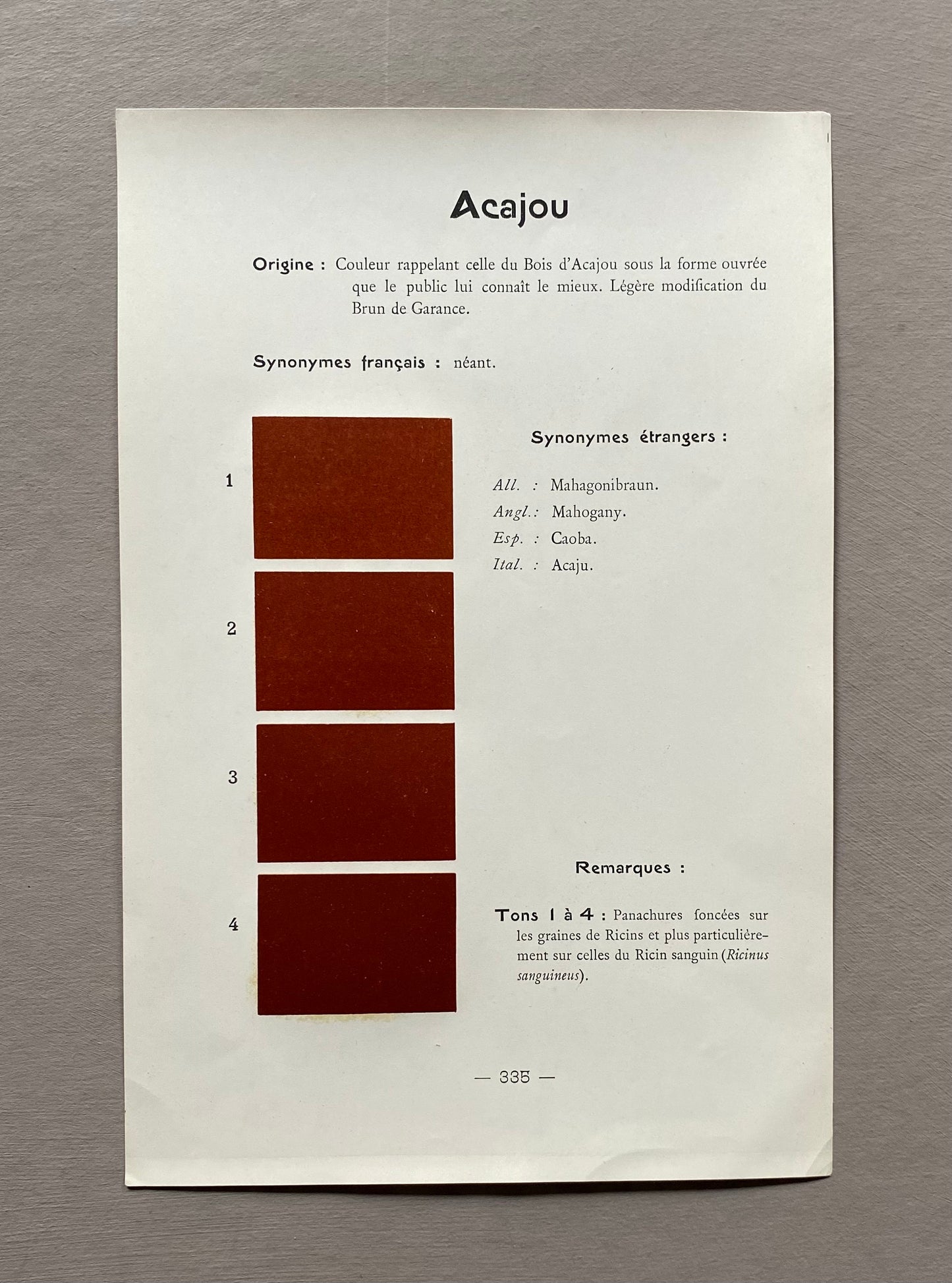 Brown. Orange. Four Colour Charts From Le Repetoire Des Planches by Dauthenay. French. Published in 1909. 24. 16 cms each.