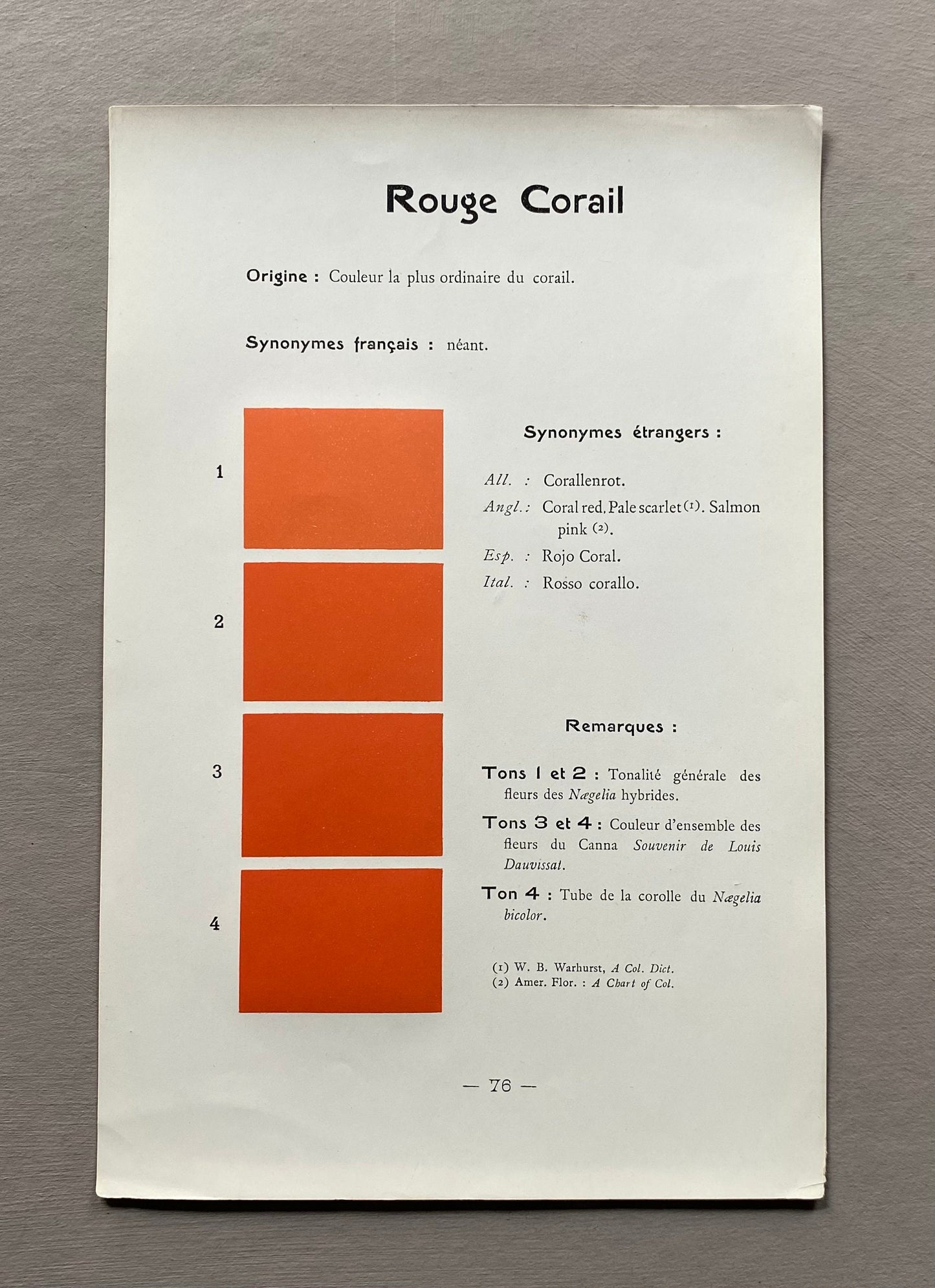 Coral Pink. Colour Charts. Four Plates From Le Repetoire Des Planches by Dauthenay. French. Published in 1909. 24 x 16 cms each.