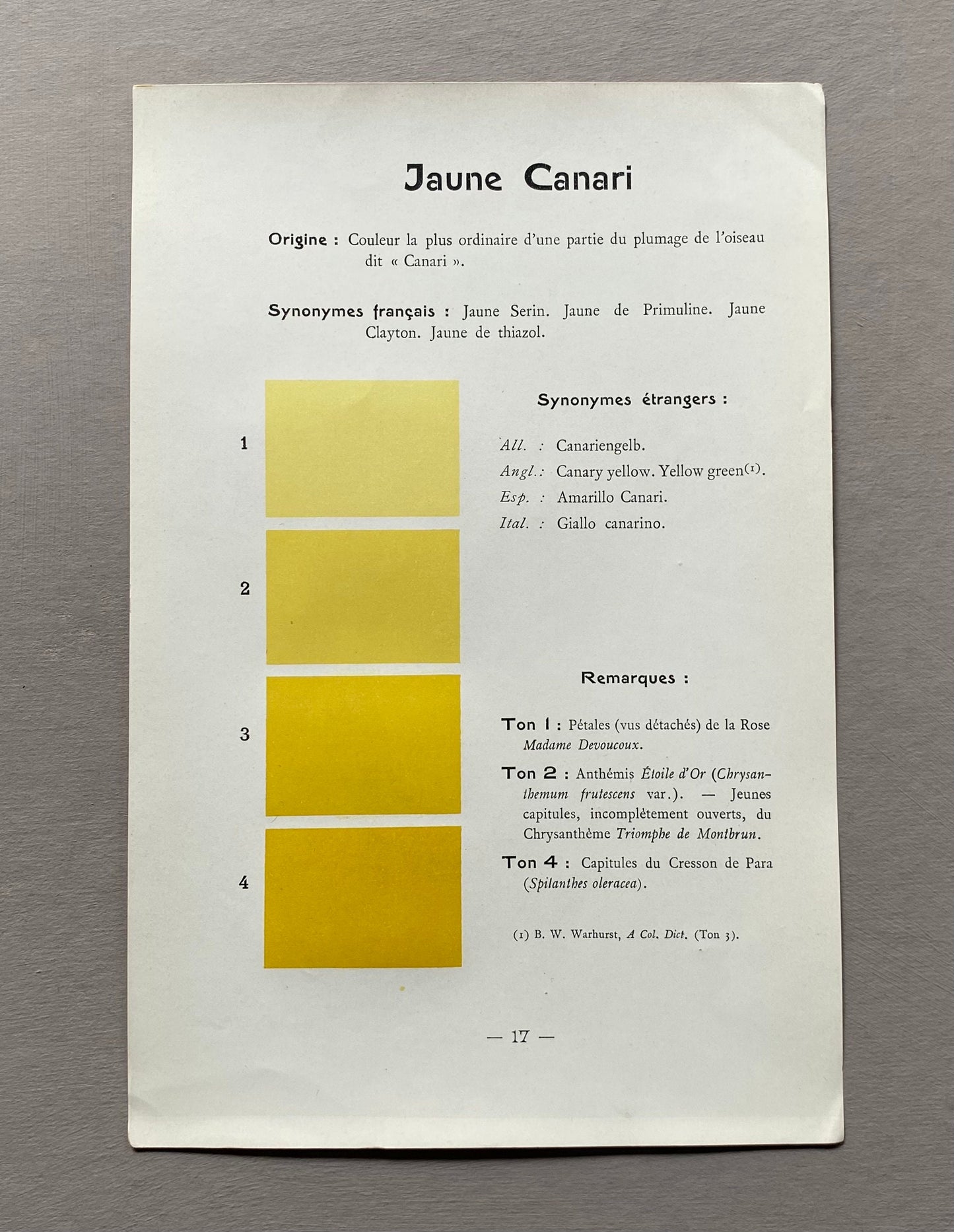 Yellow. Colour Charts. Six Plates From Le Repetoire Des Planches by Dauthenay. French. Published in 1909. 24 x 16 cms each.
