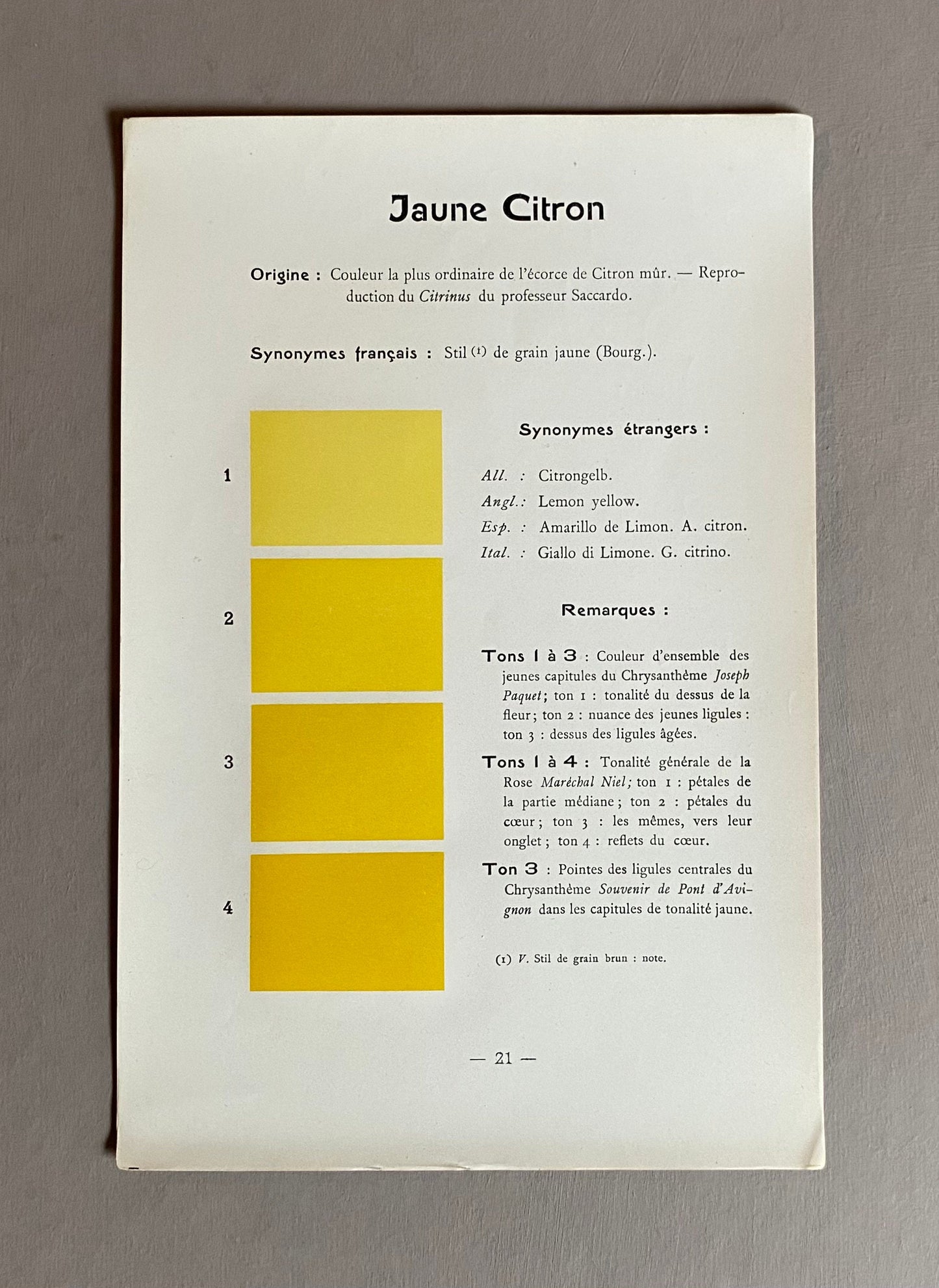Yellow. Colour Charts. Four Plates From Le Repetoire Des Planches by Dauthenay. French. Published in 1909. 24 x 16 cms each.