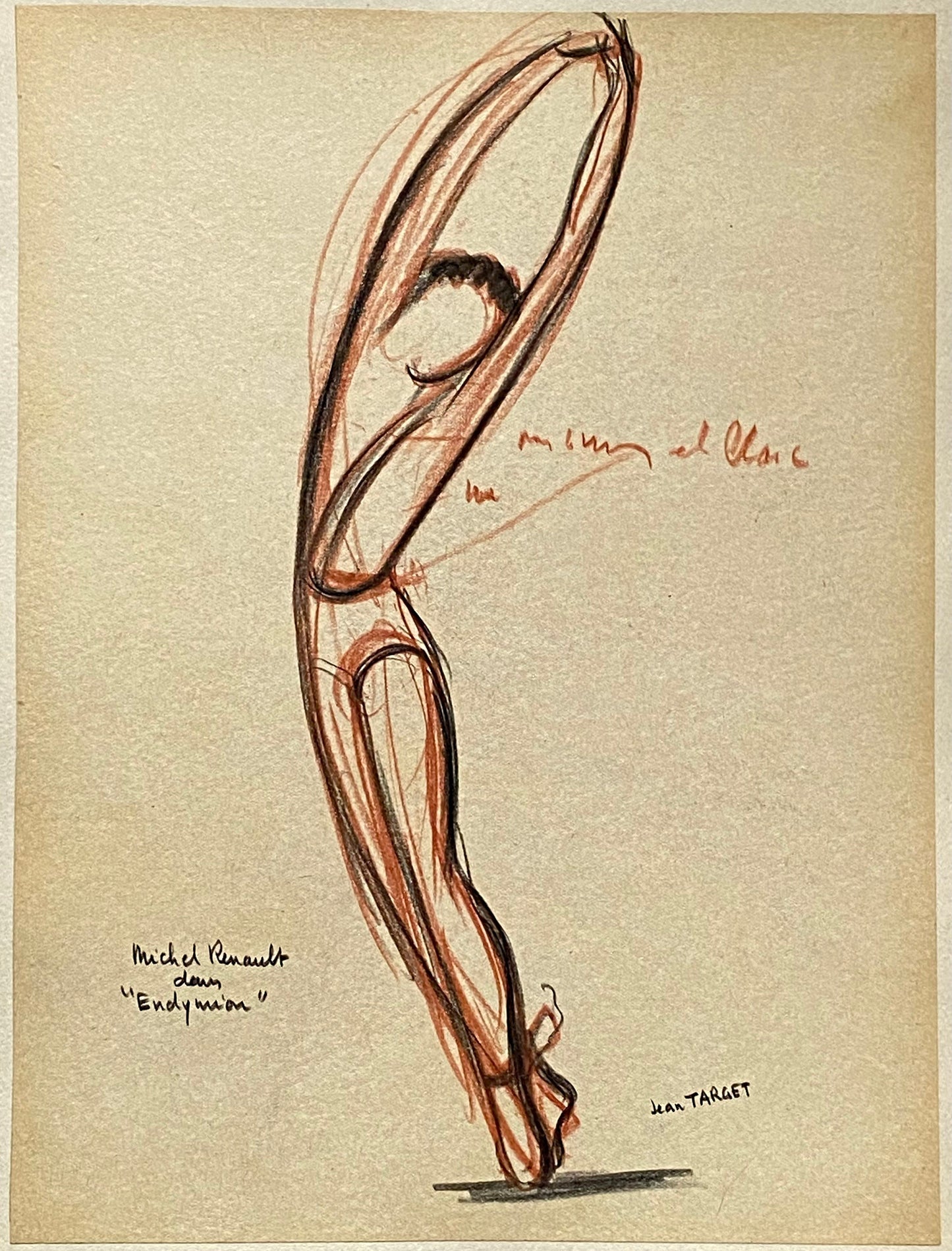 An Original Drawing of Dancer Michel Renault in Endymion by Jean Target. 1940’s. Crayon on Paper. 31 x 23 cms.