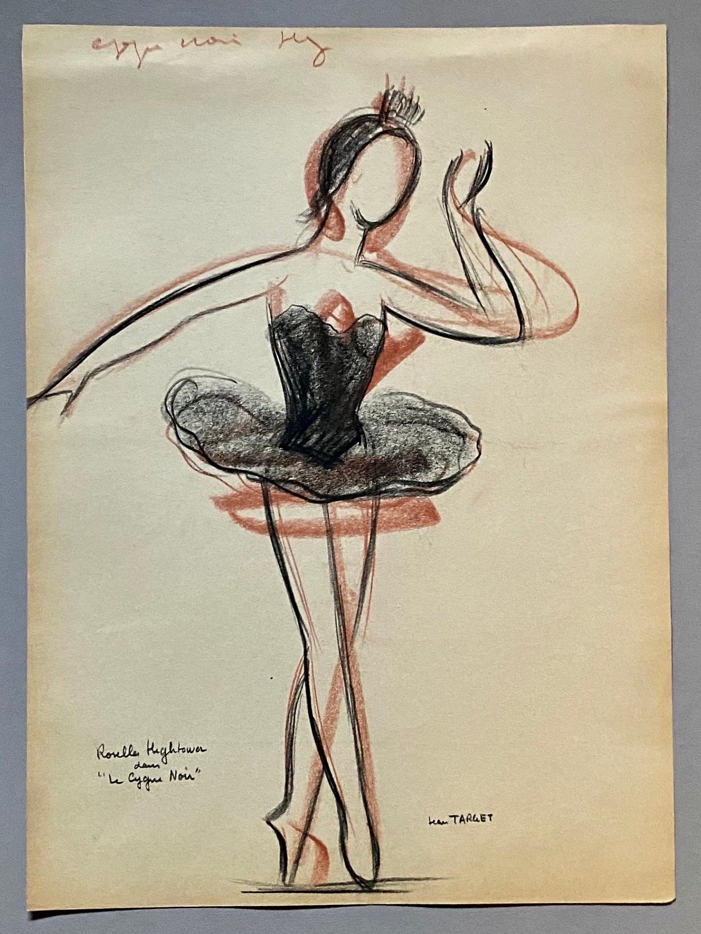 An Original Drawing of Rosella Hightower in Le Cygne Noir by Jean Target. 1940’s. Crayon on Paper. 27 x 37 cms.