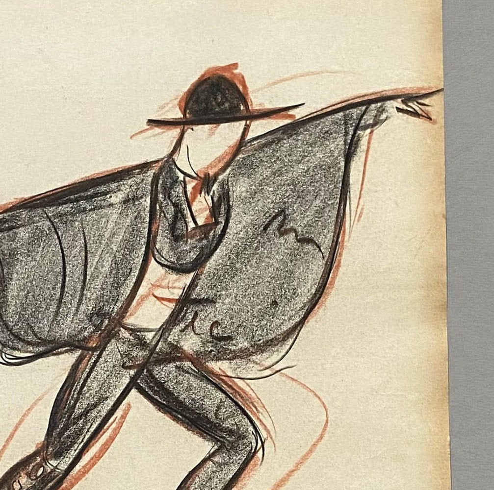 An Original Drawing of a ballet dancer in Le Mort de Platero by Jean Target. 1940’s. Crayon on Paper. 24.5 x 32.5 cms.