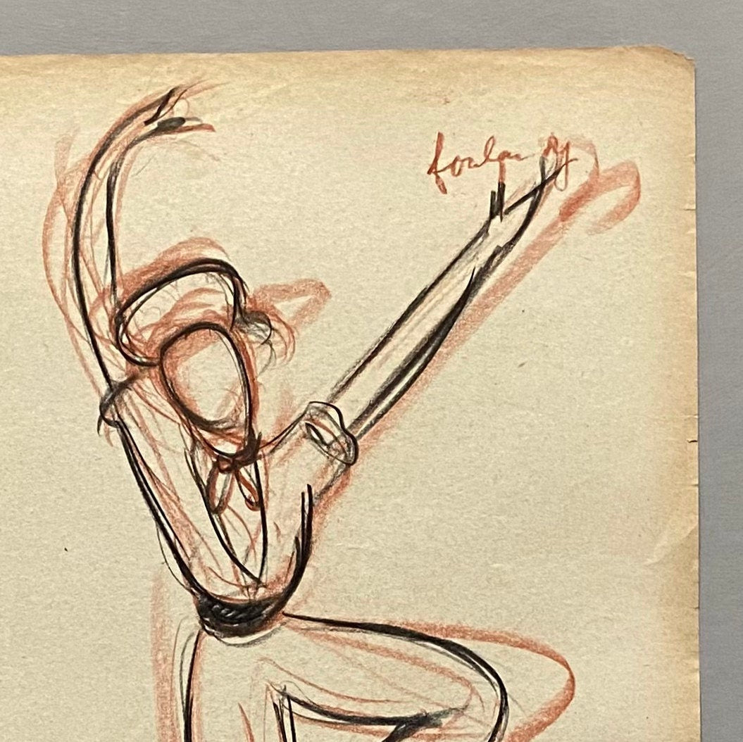 An Original Drawing of a ballet dancer in Le Mort de Platero by Jean Target. 1940’s. Crayon on Paper. 24.5 x 32.5 cms.