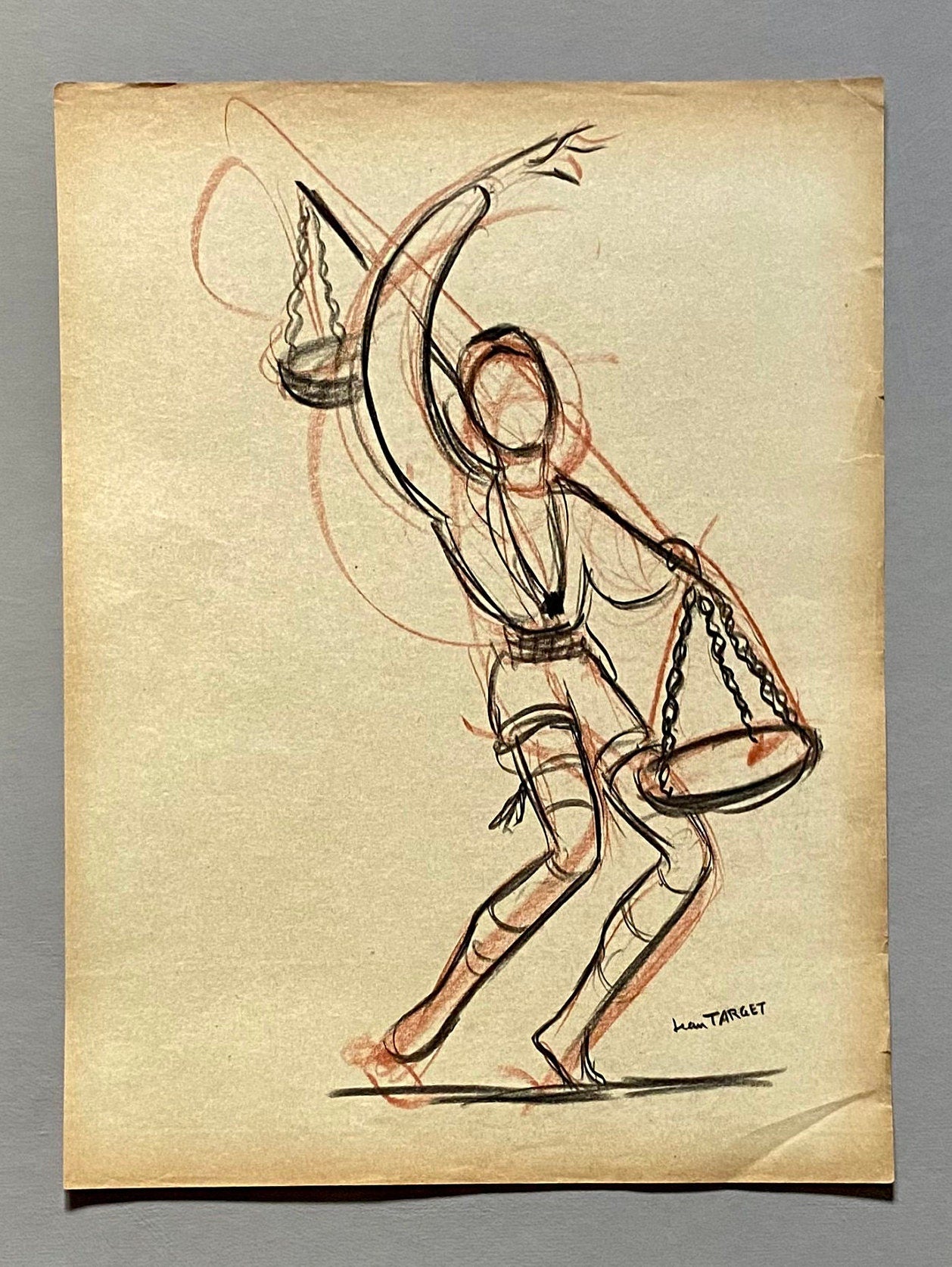 An Original Drawing of a Ballet Dancer. From Le Mort de Platero by Jean Target. 1940s. Charcoal and crayon on Paper. 24.5 x 32.5 cms.