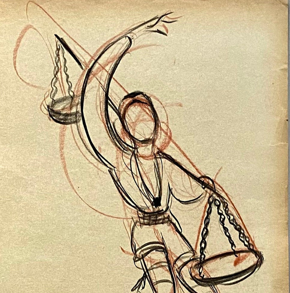 An Original Drawing of a Ballet Dancer. From Le Mort de Platero by Jean Target. 1940s. Charcoal and crayon on Paper. 24.5 x 32.5 cms.