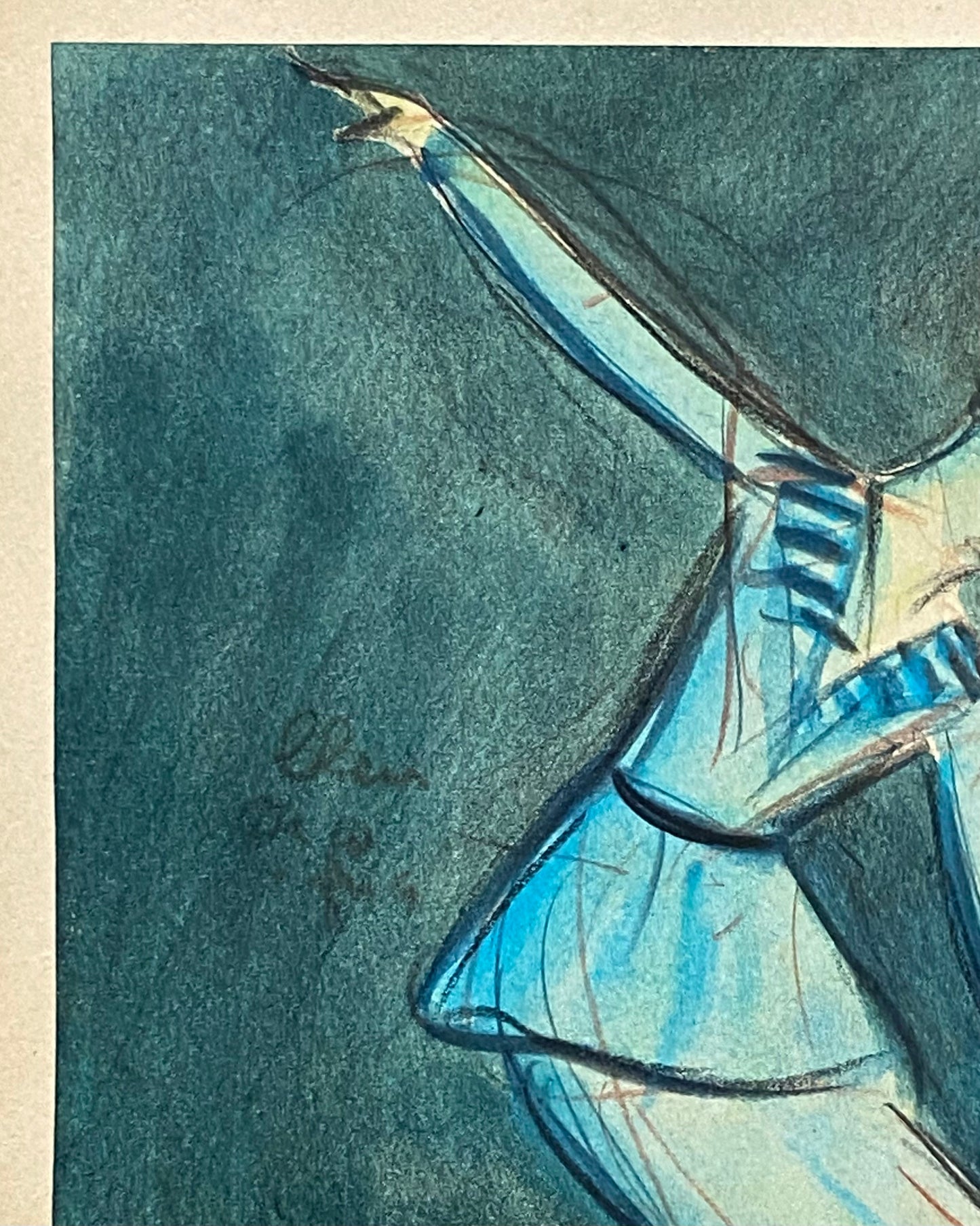 An Original Drawing of Dancer Michel Renault in L’Oiseau Bleu by Jean Target. 1940’s. Crayon on Paper. 30 x 23.2 cms.