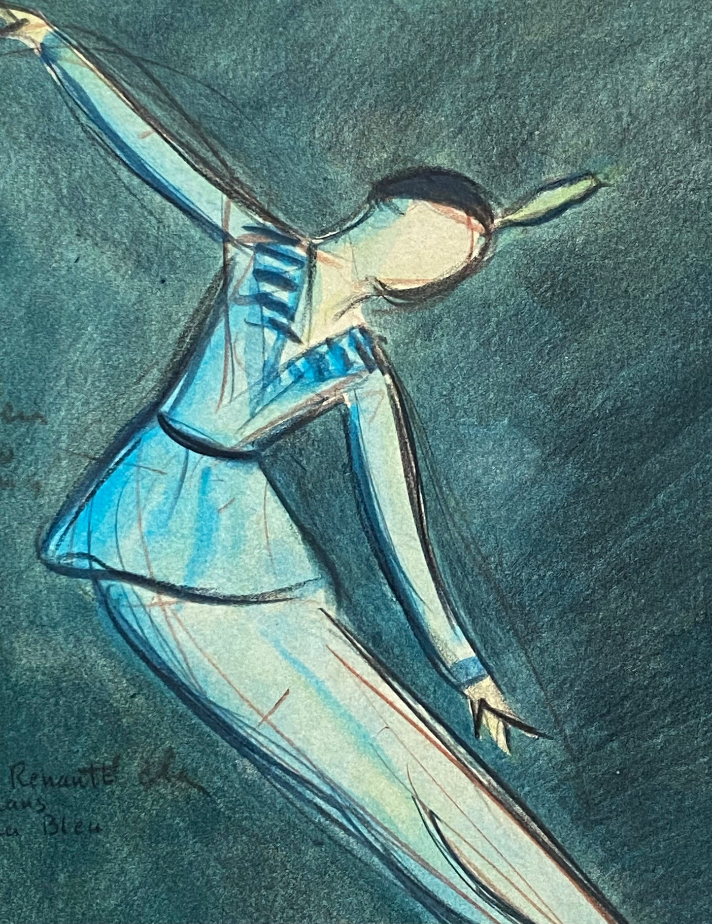 An Original Drawing of Dancer Michel Renault in L’Oiseau Bleu by Jean Target. 1940’s. Crayon on Paper. 30 x 23.2 cms.