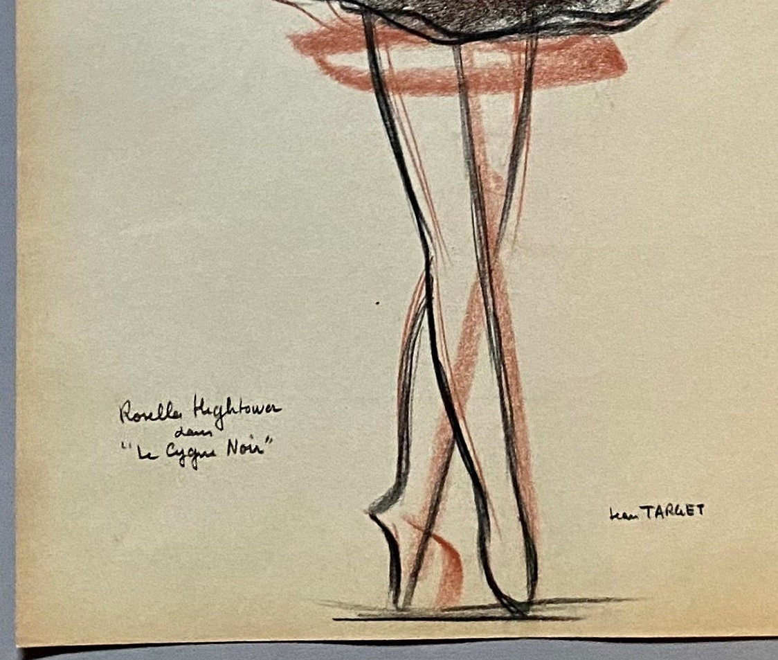 An Original Drawing of Rosella Hightower in Le Cygne Noir by Jean Target. 1940’s. Crayon on Paper. 27 x 37 cms.