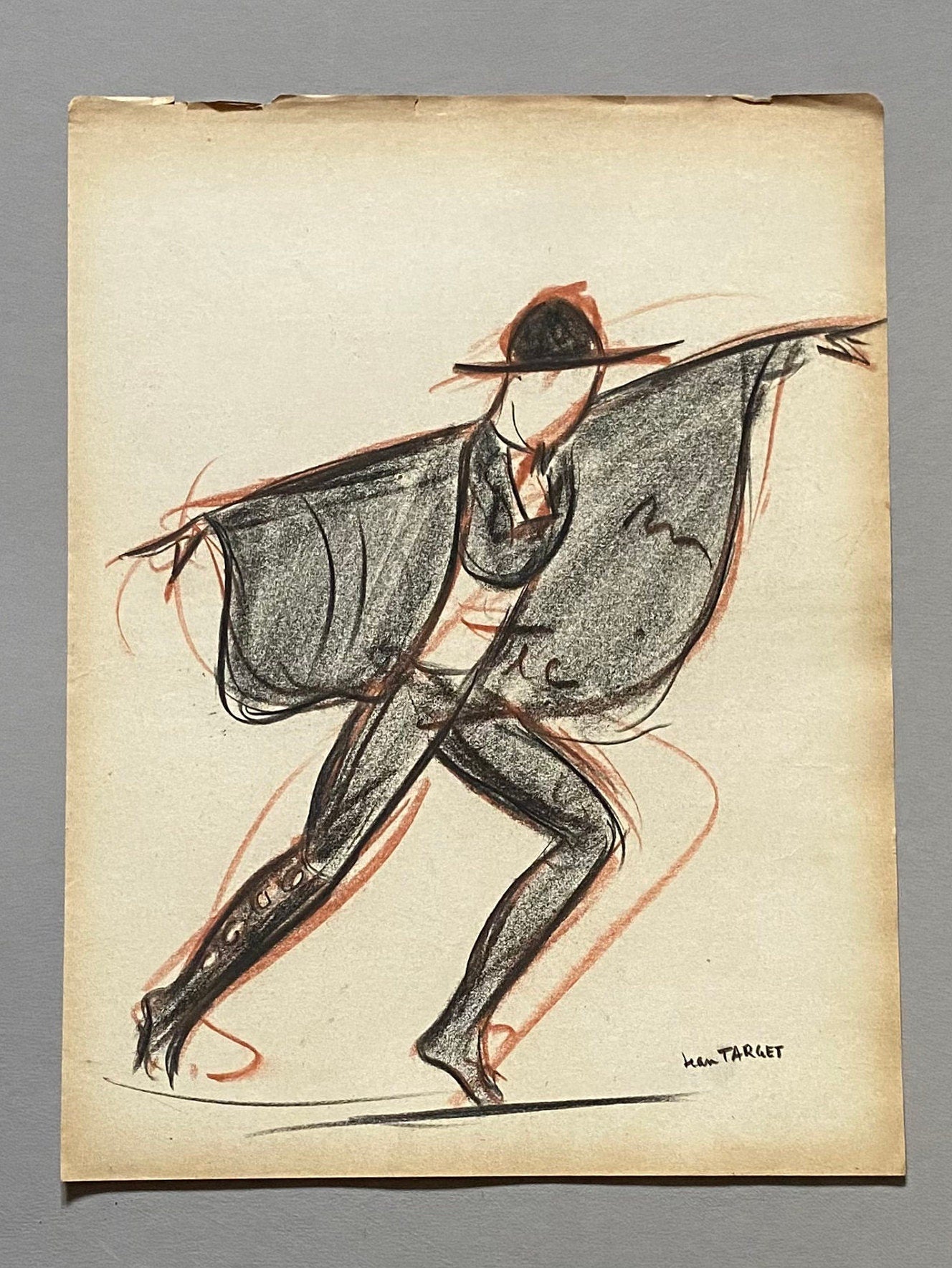An Original Drawing of a ballet dancer in Le Mort de Platero by Jean Target. 1940’s. Crayon on Paper. 24.5 x 32.5 cms.
