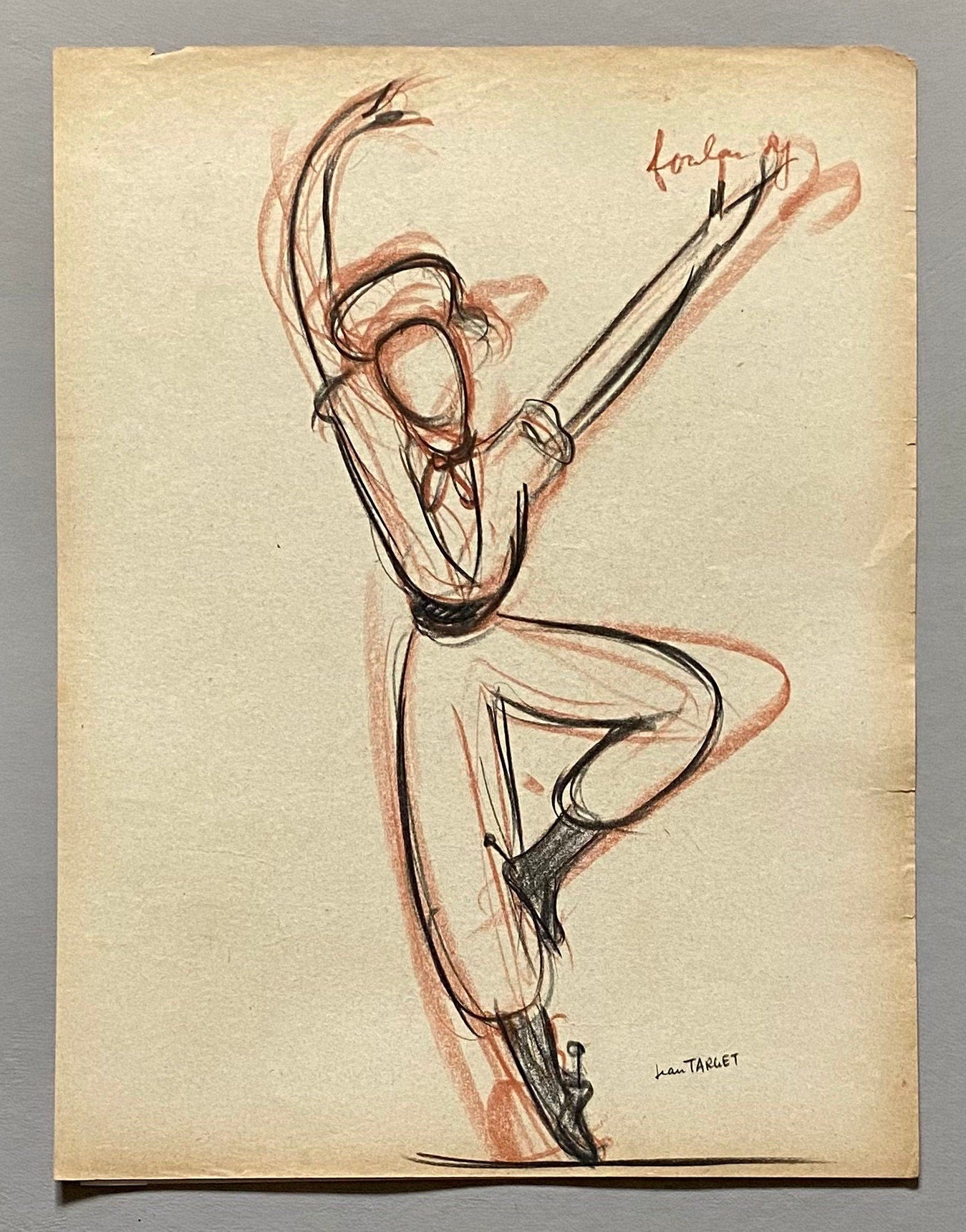 An Original Drawing of a ballet dancer in Le Mort de Platero by Jean Target. 1940’s. Crayon on Paper. 24.5 x 32.5 cms.