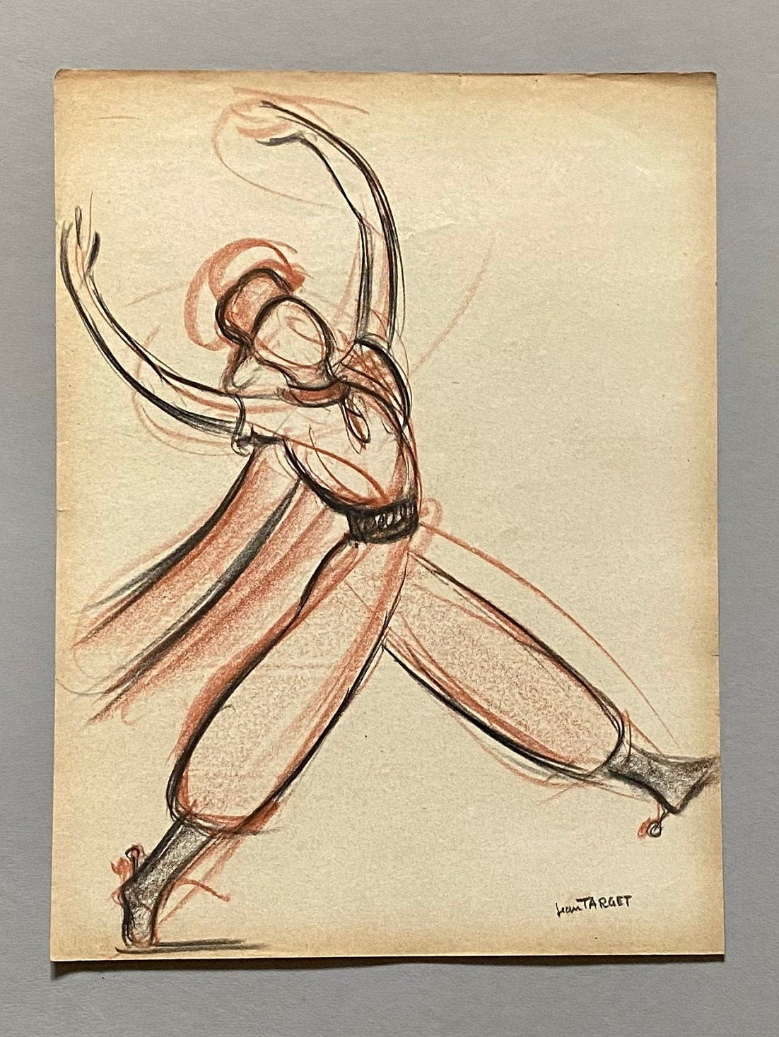 An Original Drawing of a ballet dancer in Le Mort de Platero by Jean Target. 1940’s. Crayon on Paper. 24.5 x 32.5 cms.