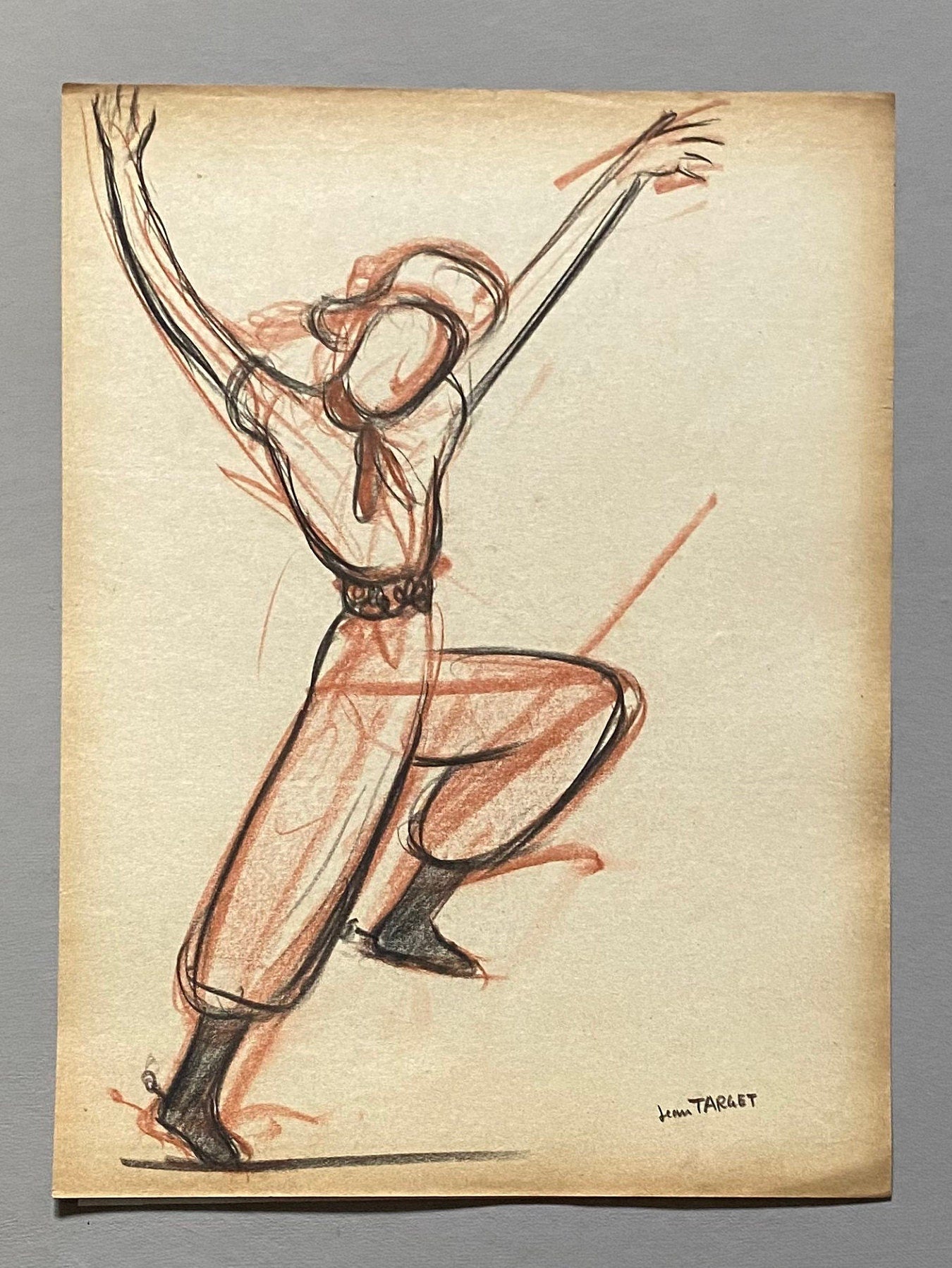 An Original Drawing of a ballet dancer in Le Mort de Platero by Jean Target. 1940’s. Crayon on Paper. 24.5 x 32.5 cms.