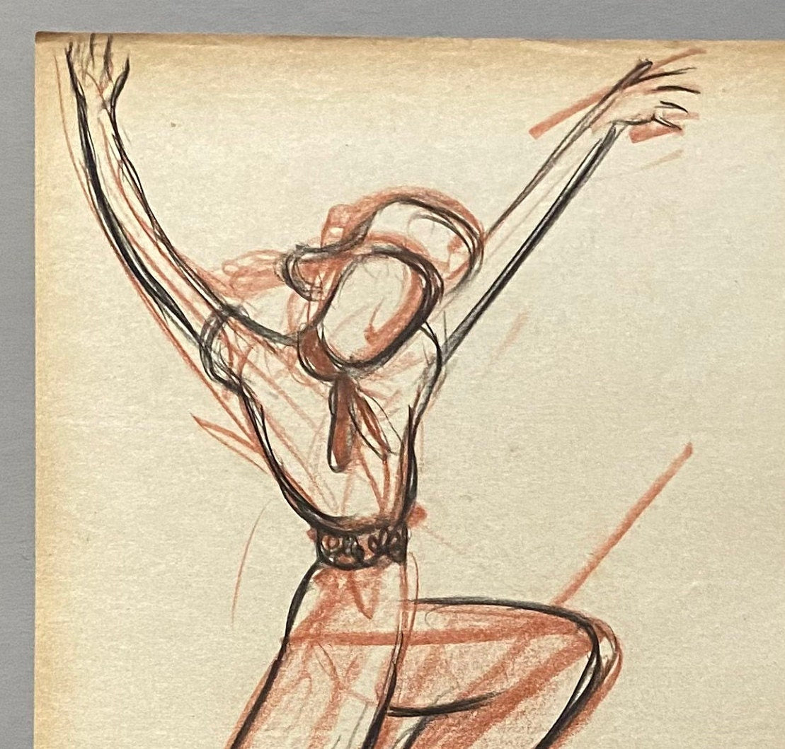 An Original Drawing of a ballet dancer in Le Mort de Platero by Jean Target. 1940’s. Crayon on Paper. 24.5 x 32.5 cms.