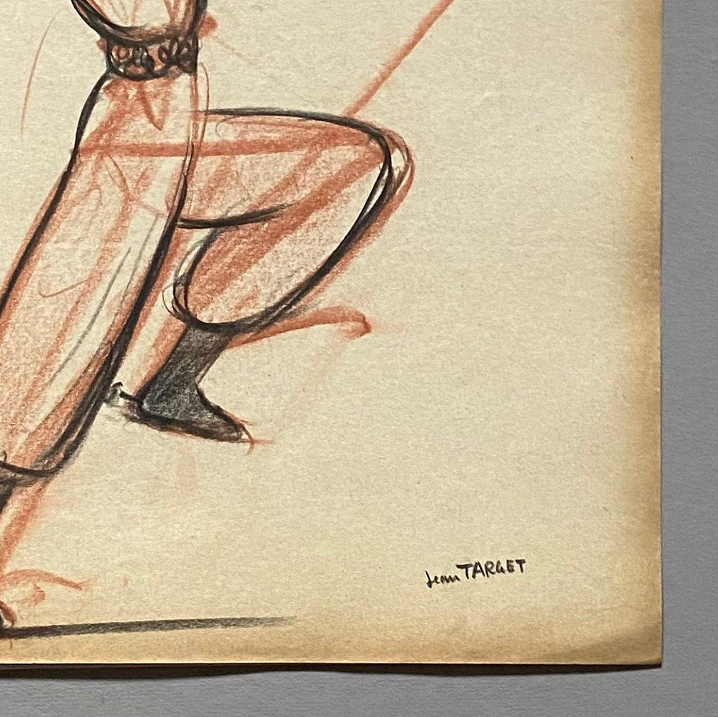 An Original Drawing of a ballet dancer in Le Mort de Platero by Jean Target. 1940’s. Crayon on Paper. 24.5 x 32.5 cms.