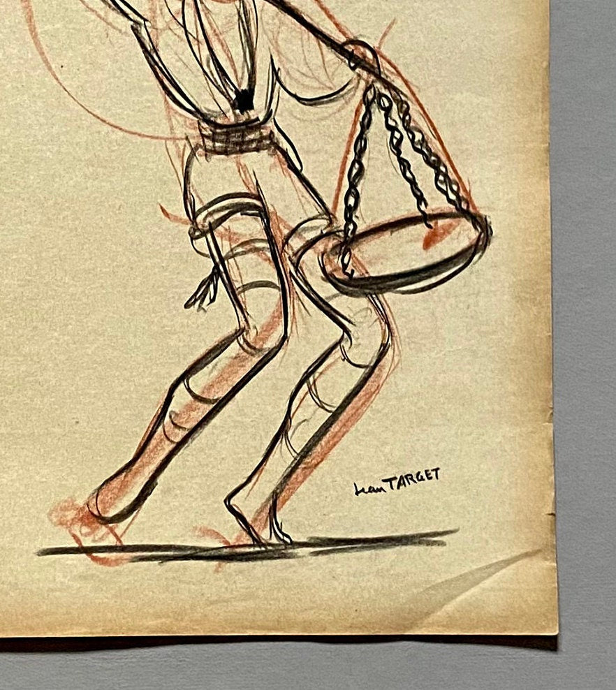 An Original Drawing of a Ballet Dancer. From Le Mort de Platero by Jean Target. 1940s. Charcoal and crayon on Paper. 24.5 x 32.5 cms.