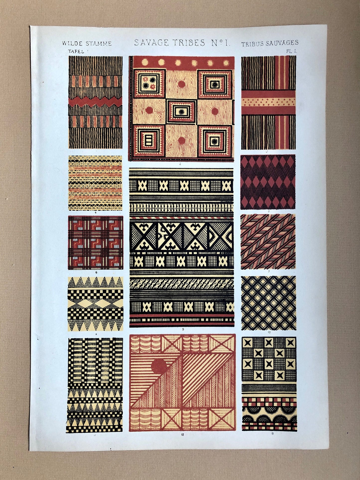 Ornament of Savage Tribes. Three Original Plates From The Grammar of Ornament by Owen Jones (1809-68). 33 x 23 cms.
